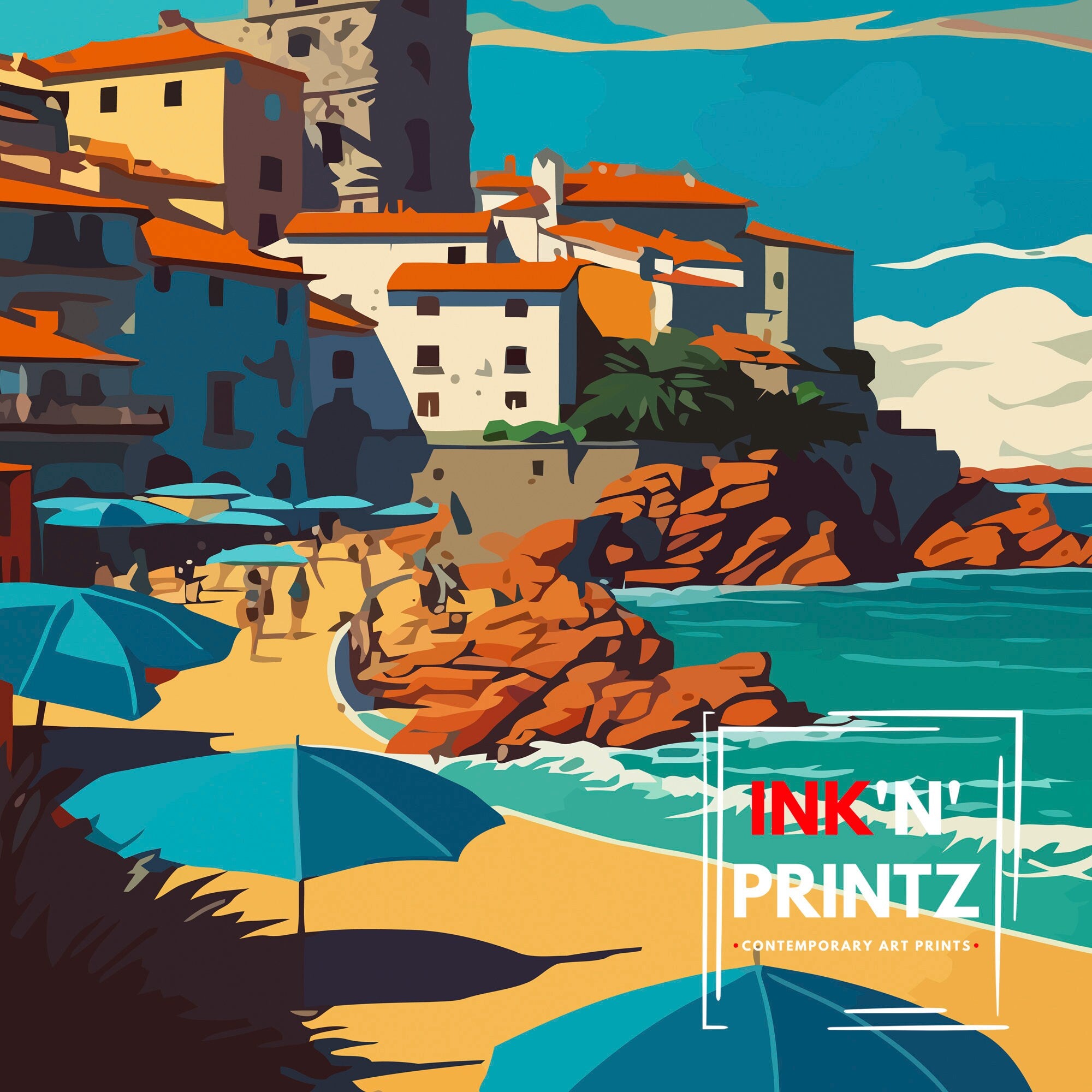 Zamora Spain Travel Print, Illustrated Cityscape