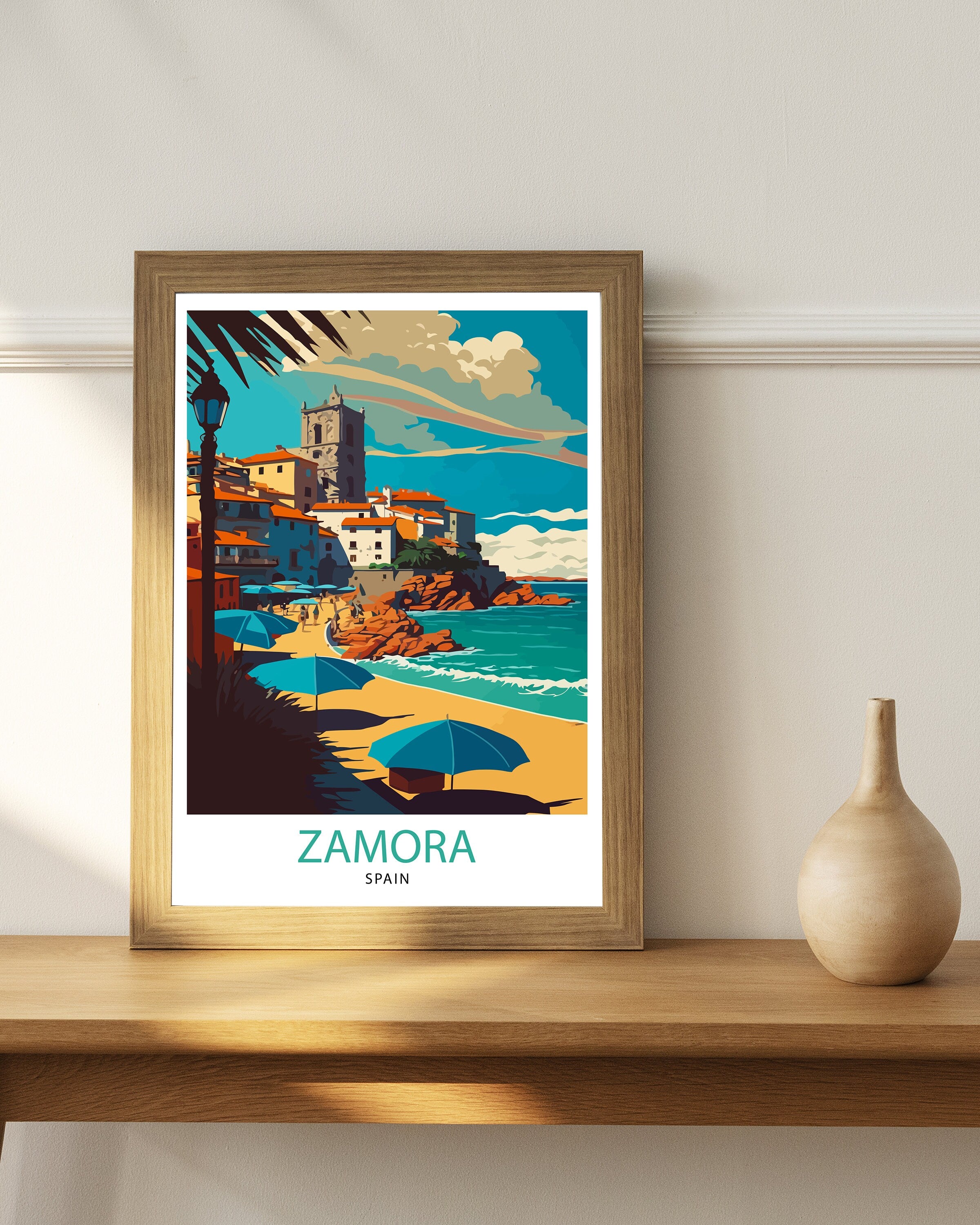 Zamora Spain Travel Print, Illustrated Cityscape