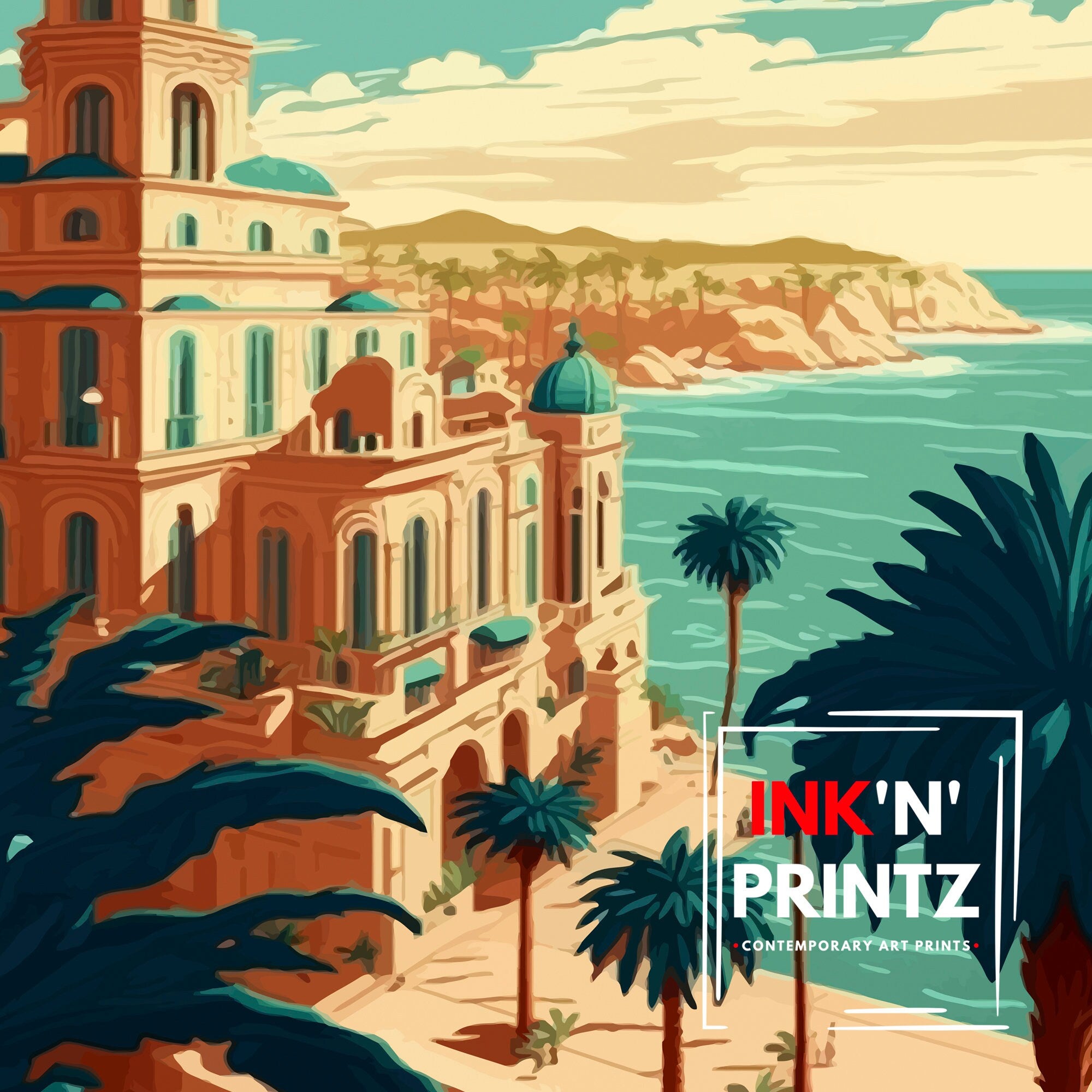 Elche Spain Travel Poster, Coastal City Illustration