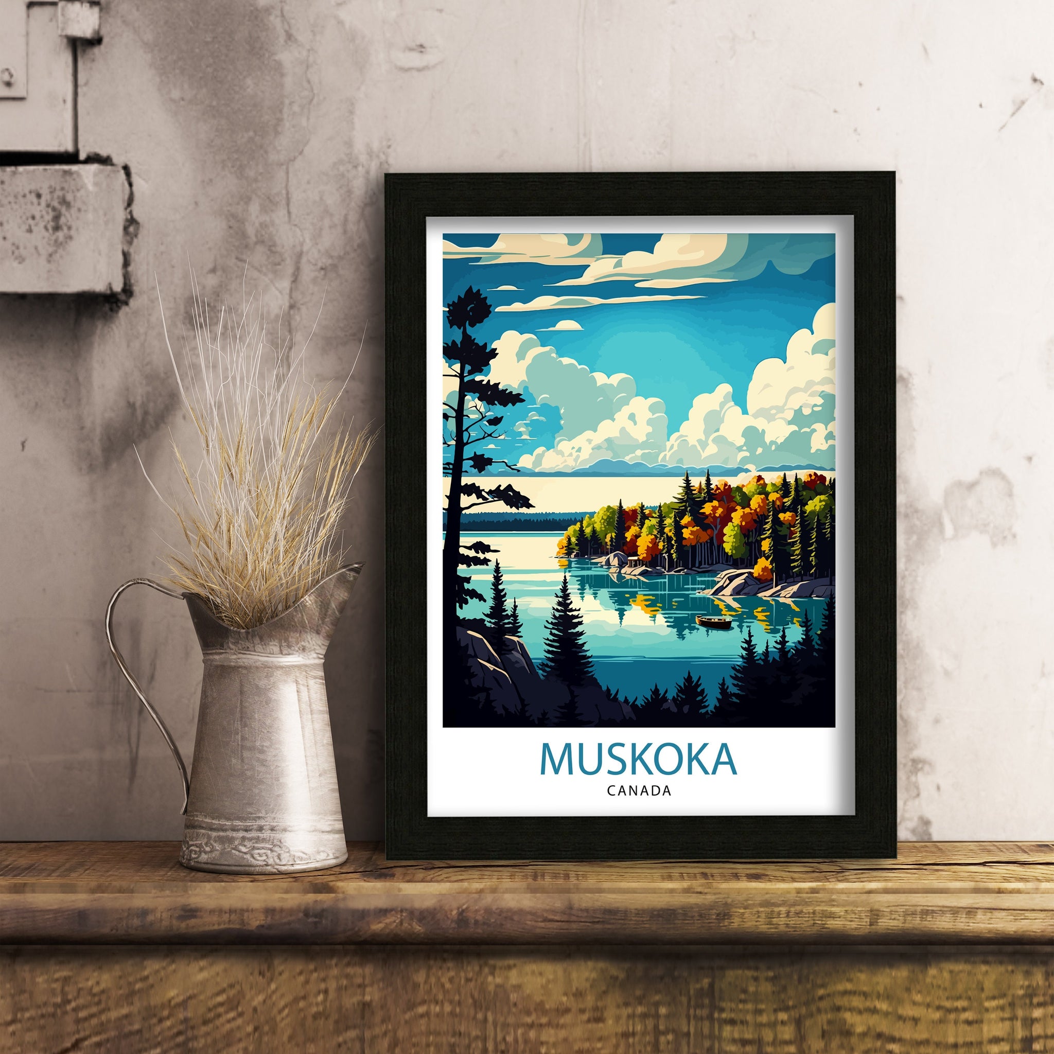 Muskoka Travel Poster, Serene Lake Landscape Art Print