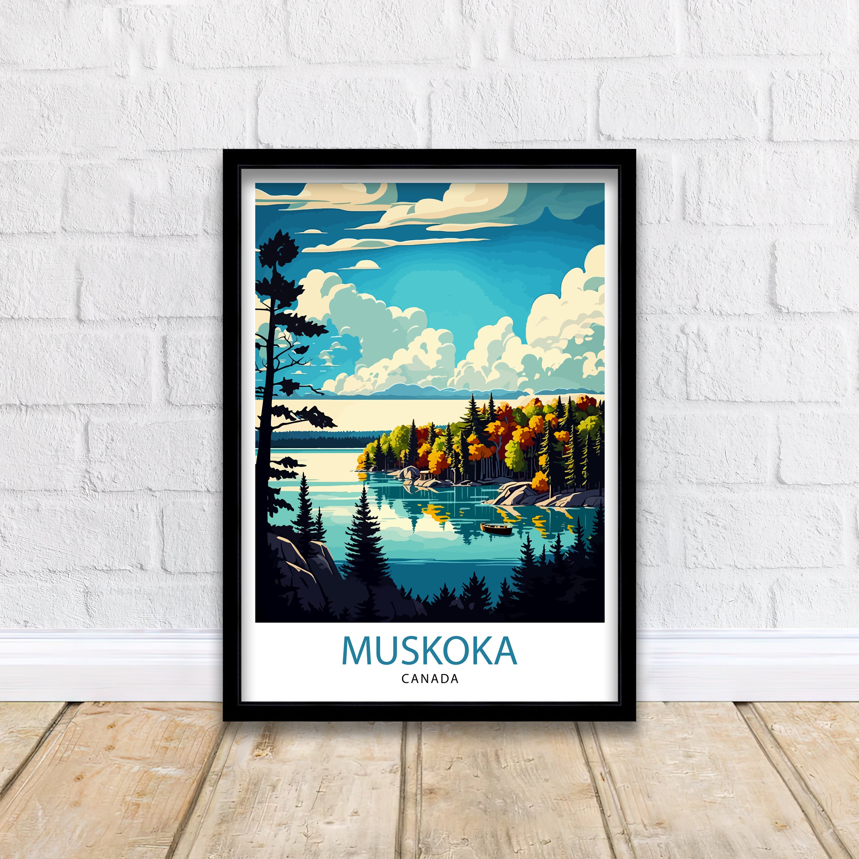 Muskoka Travel Poster, Serene Lake Landscape Art Print