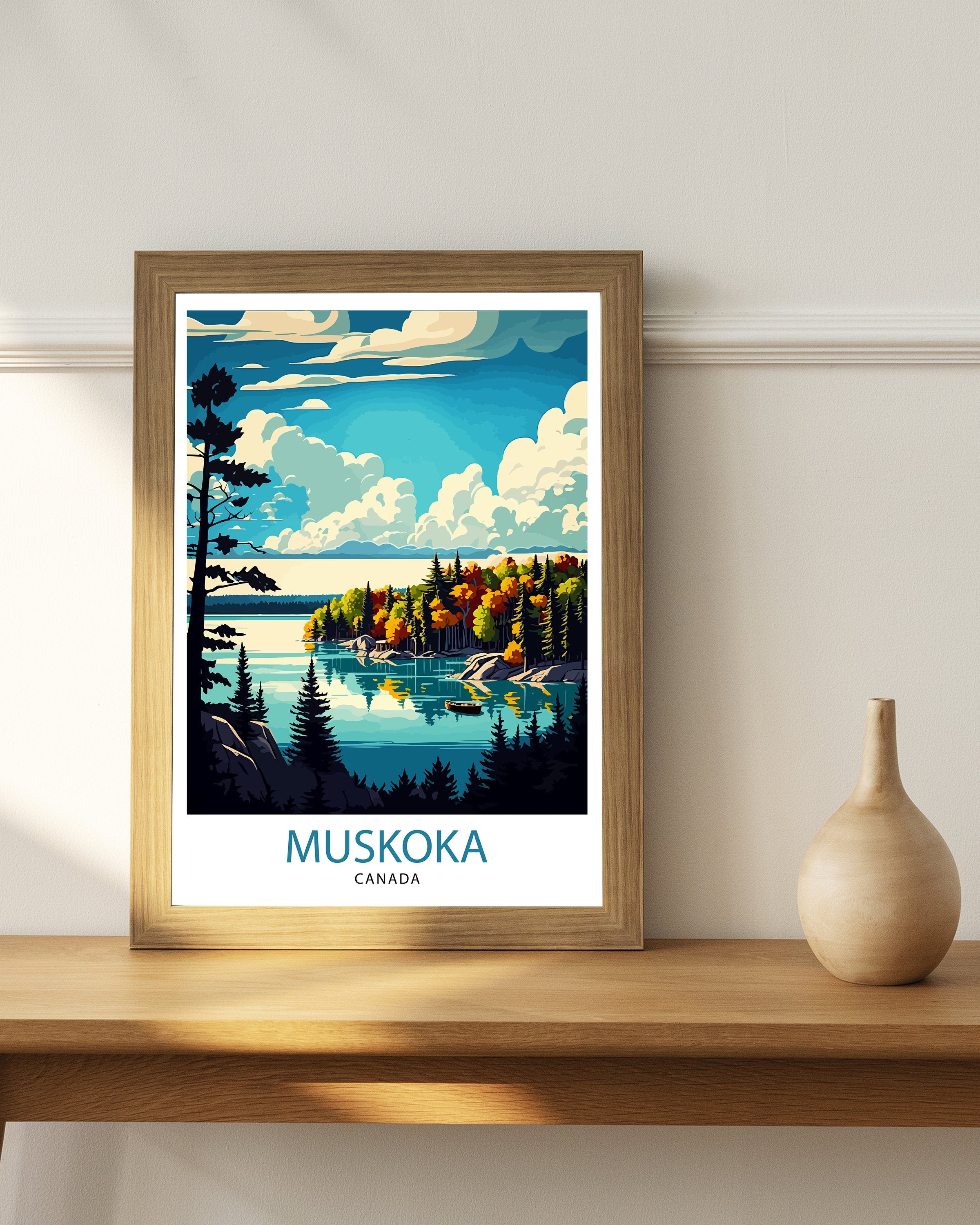 Muskoka Travel Poster, Serene Lake Landscape Art Print
