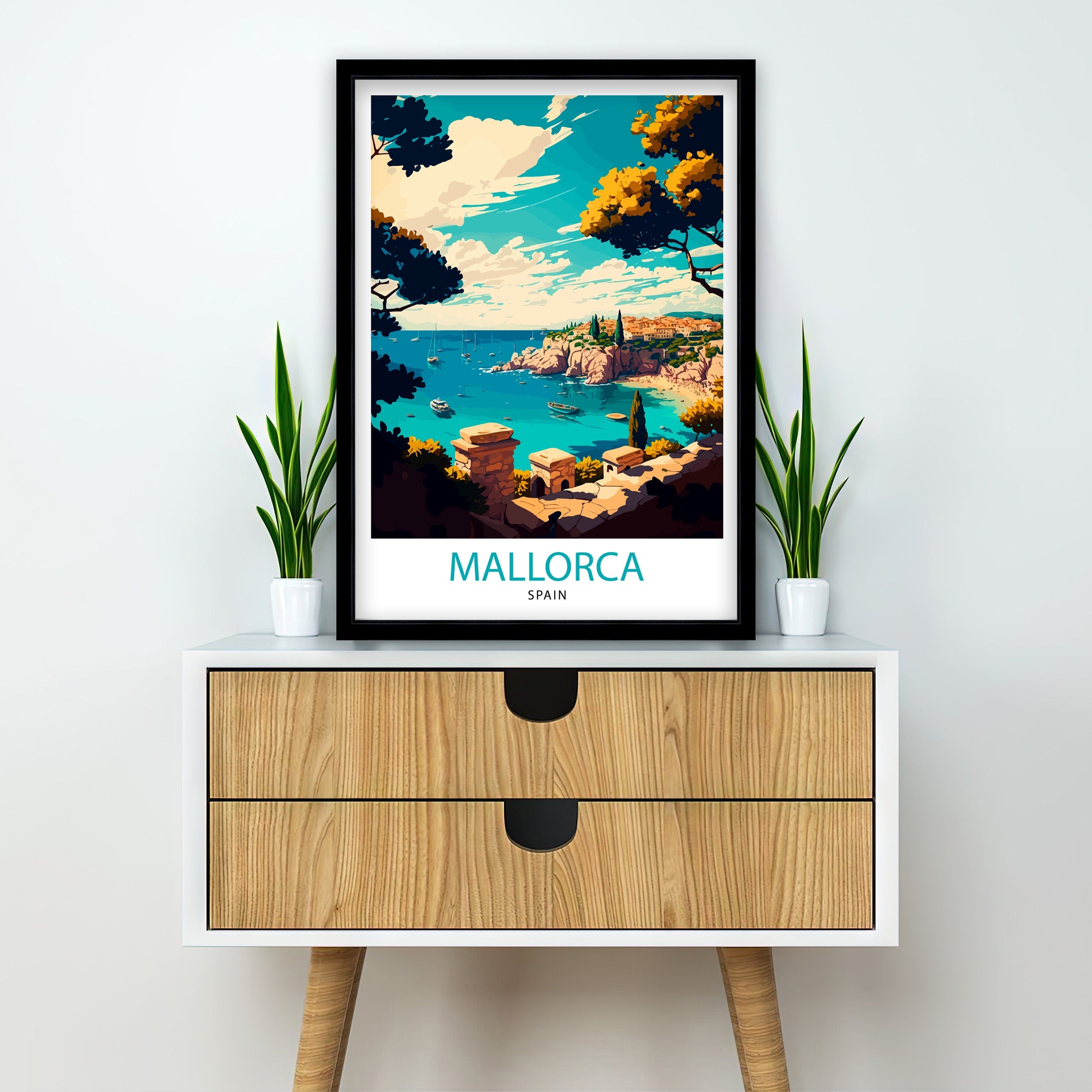 Mallorca Spain Travel Poster Print, Mediterranean Island Art