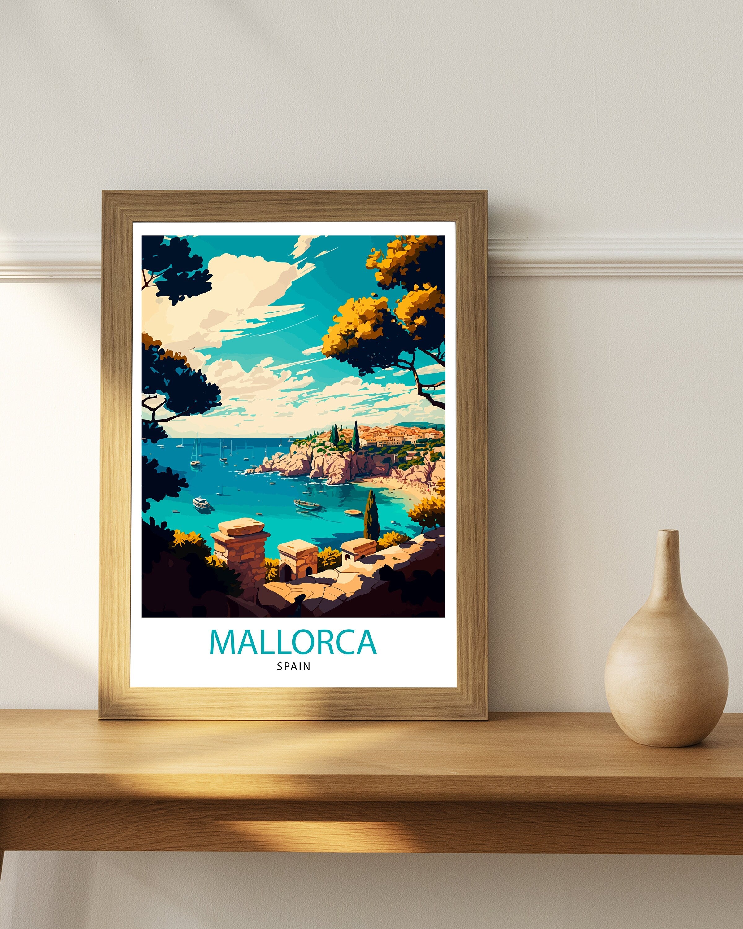 Mallorca Spain Travel Poster Print, Mediterranean Island Art