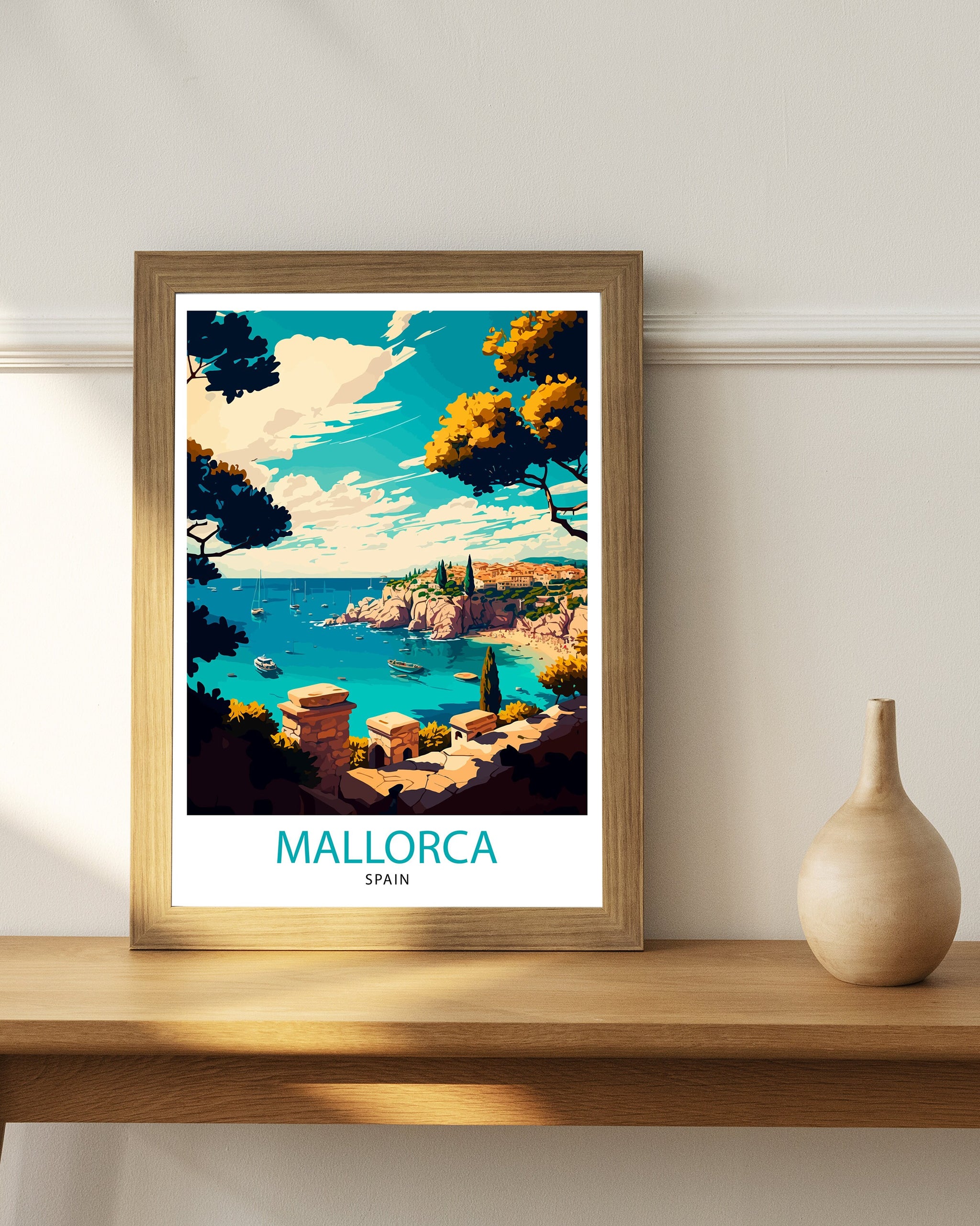 Mallorca Spain Travel Poster Print, Mediterranean Island Art