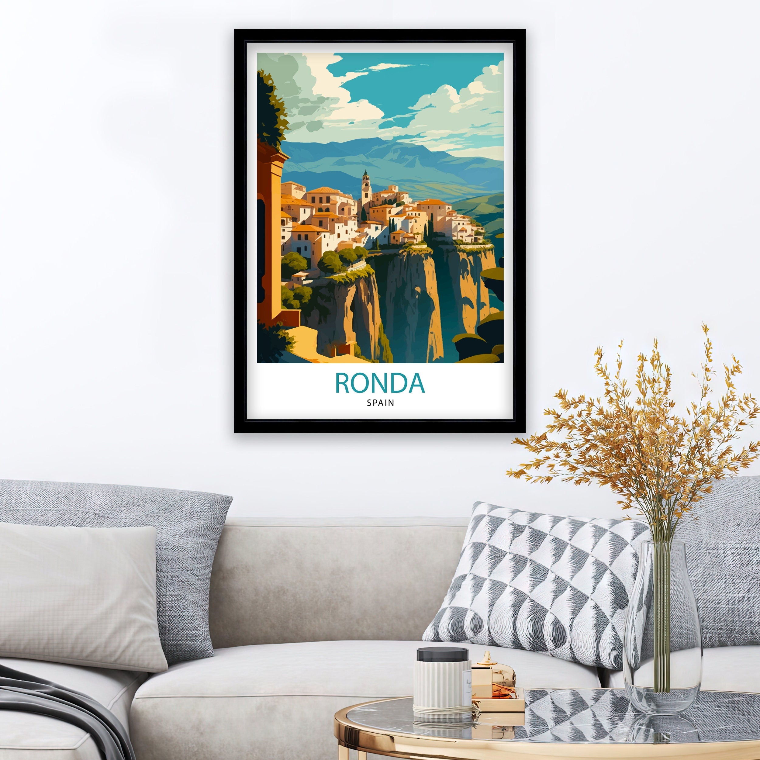 Ronda Spain Travel Poster: Andalusian Mountain Illustration