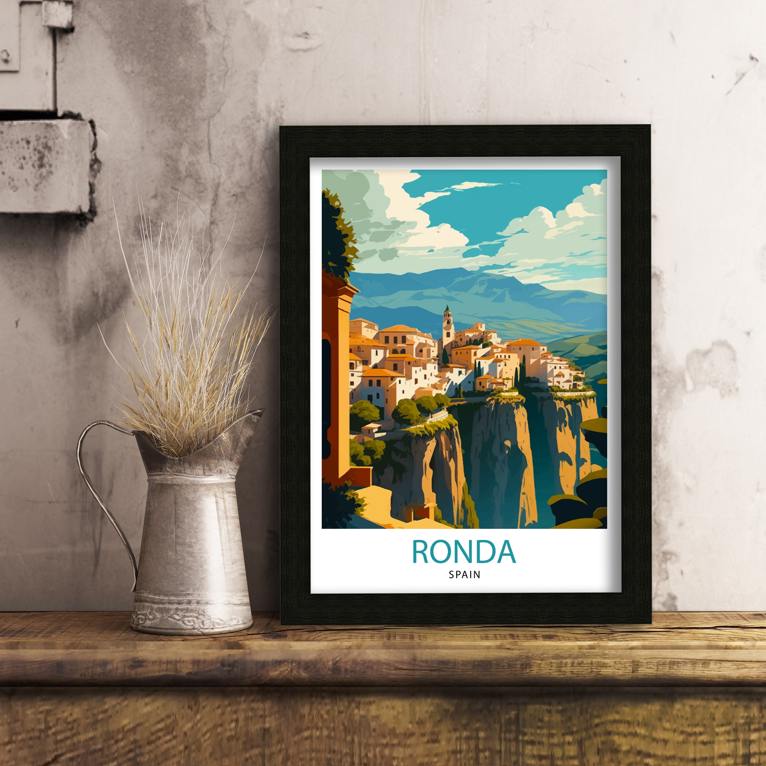 Ronda Spain Travel Poster: Andalusian Mountain Illustration