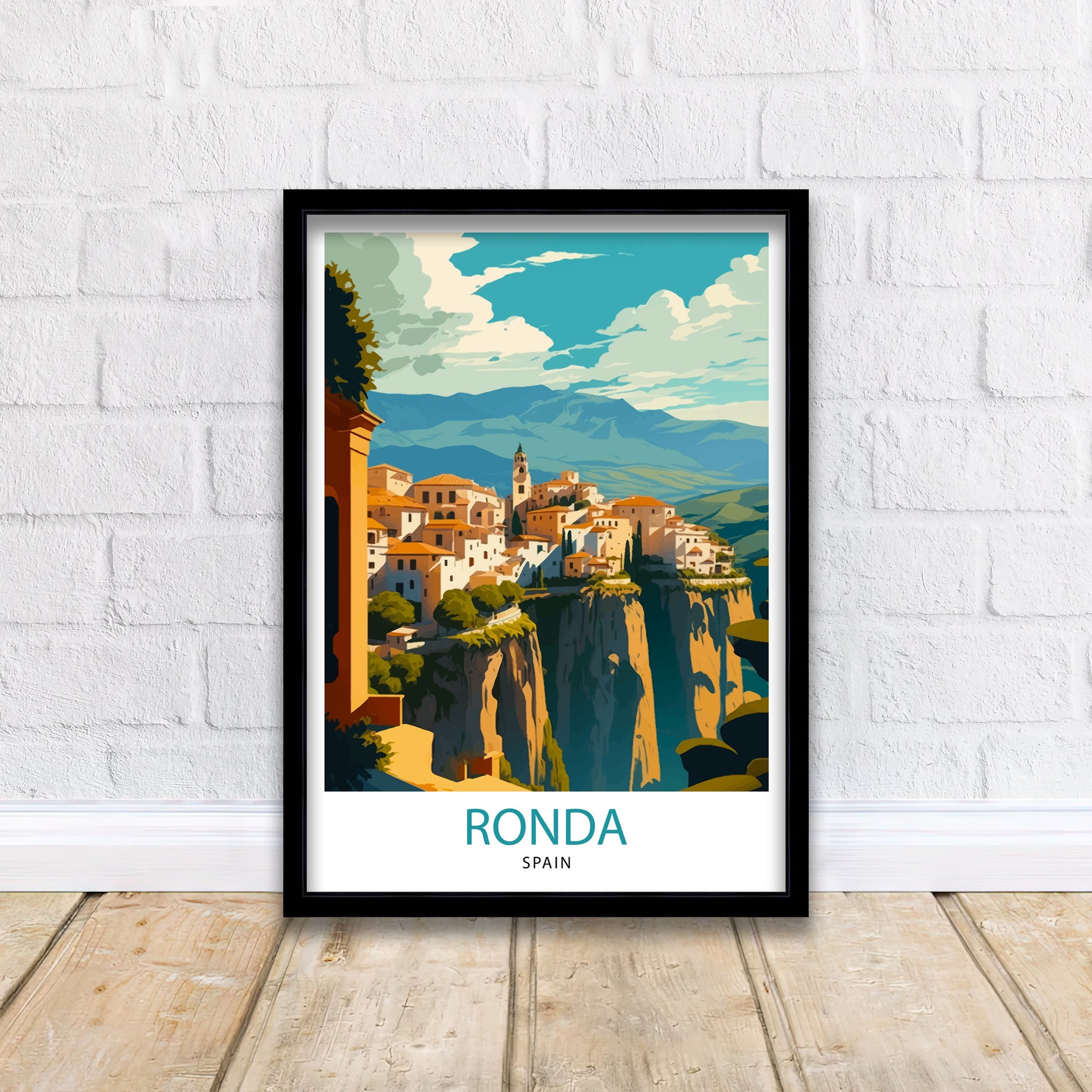 Ronda Spain Travel Poster: Andalusian Mountain Illustration