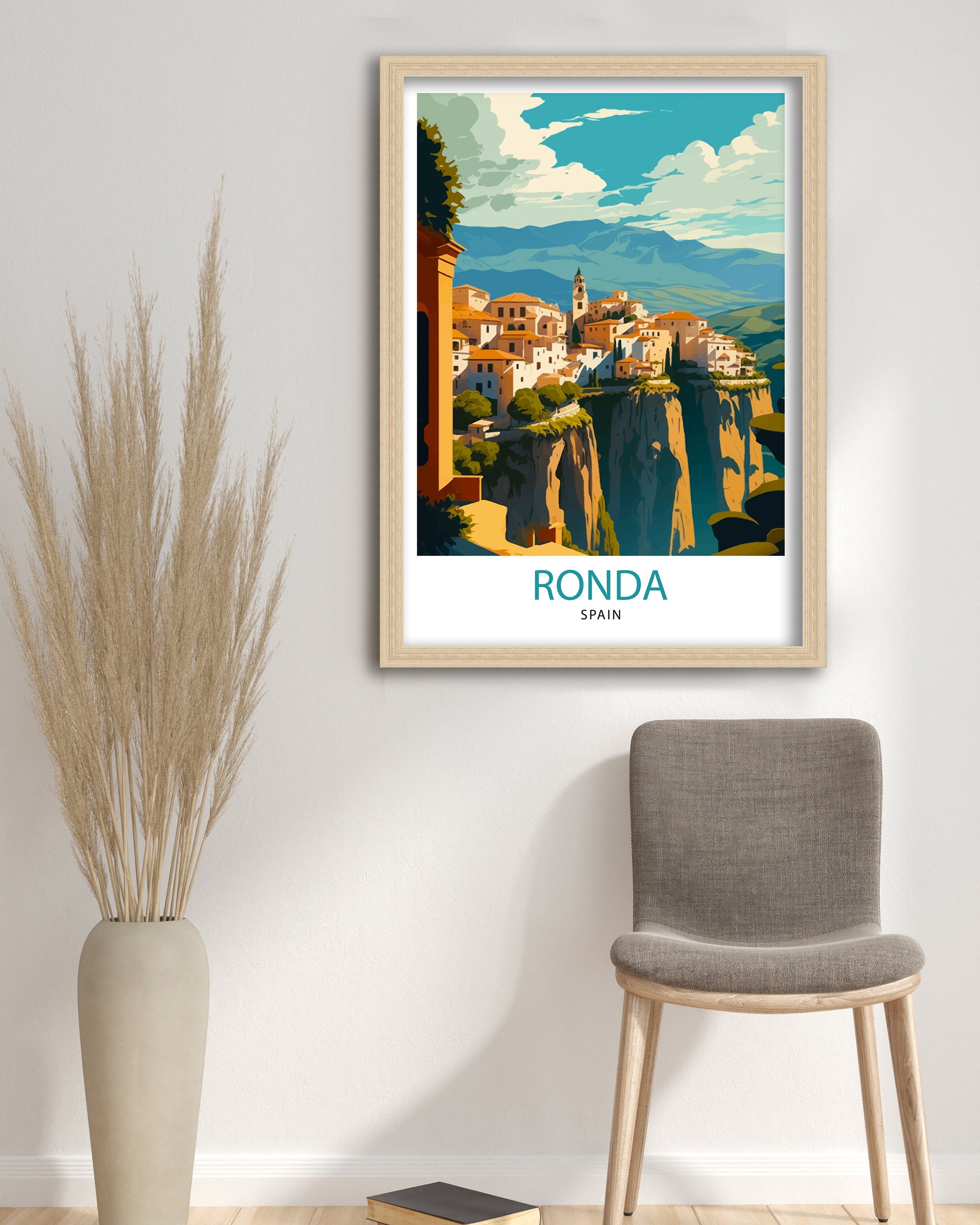 Ronda Spain Travel Poster: Andalusian Mountain Illustration