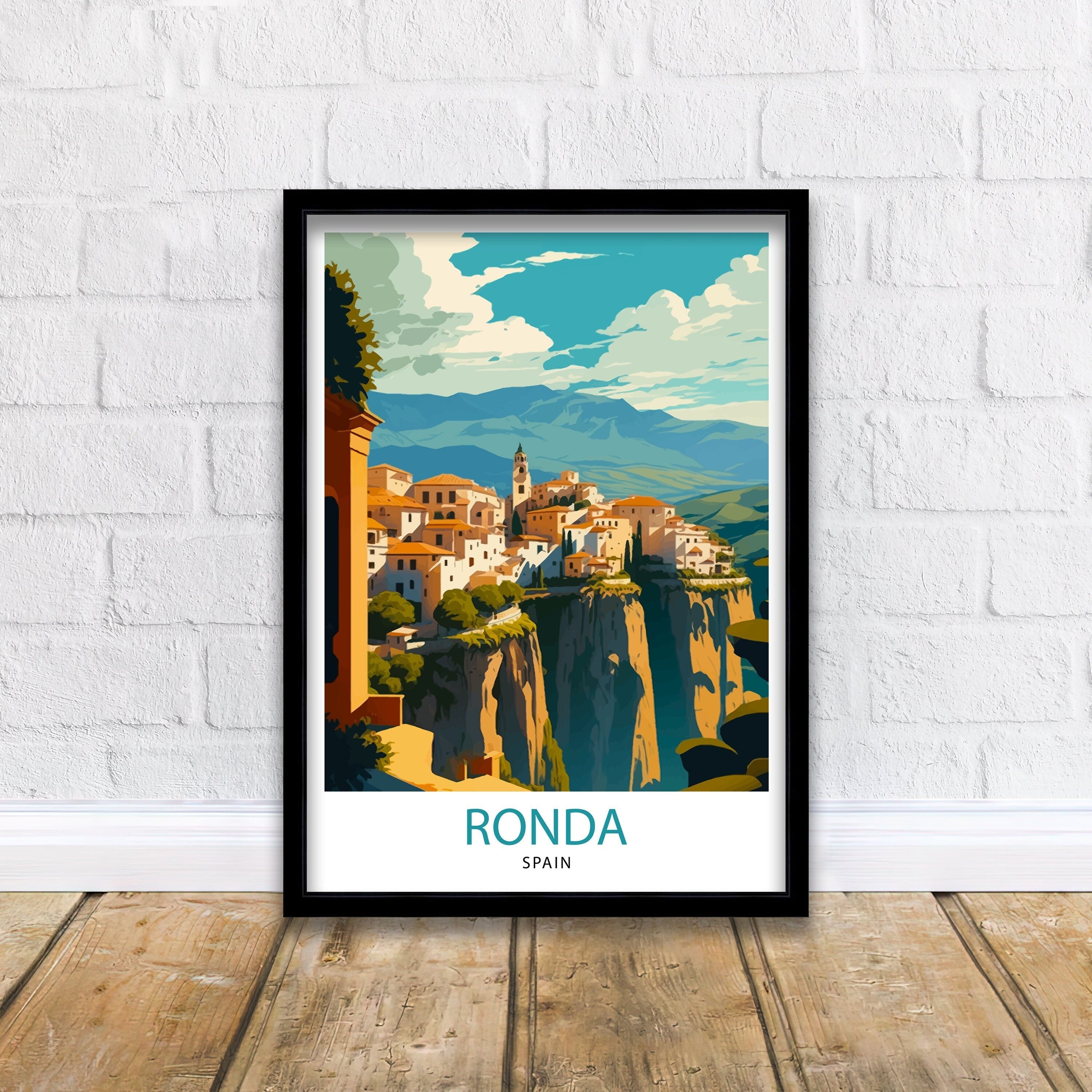 Ronda Spain Travel Poster: Andalusian Mountain Illustration