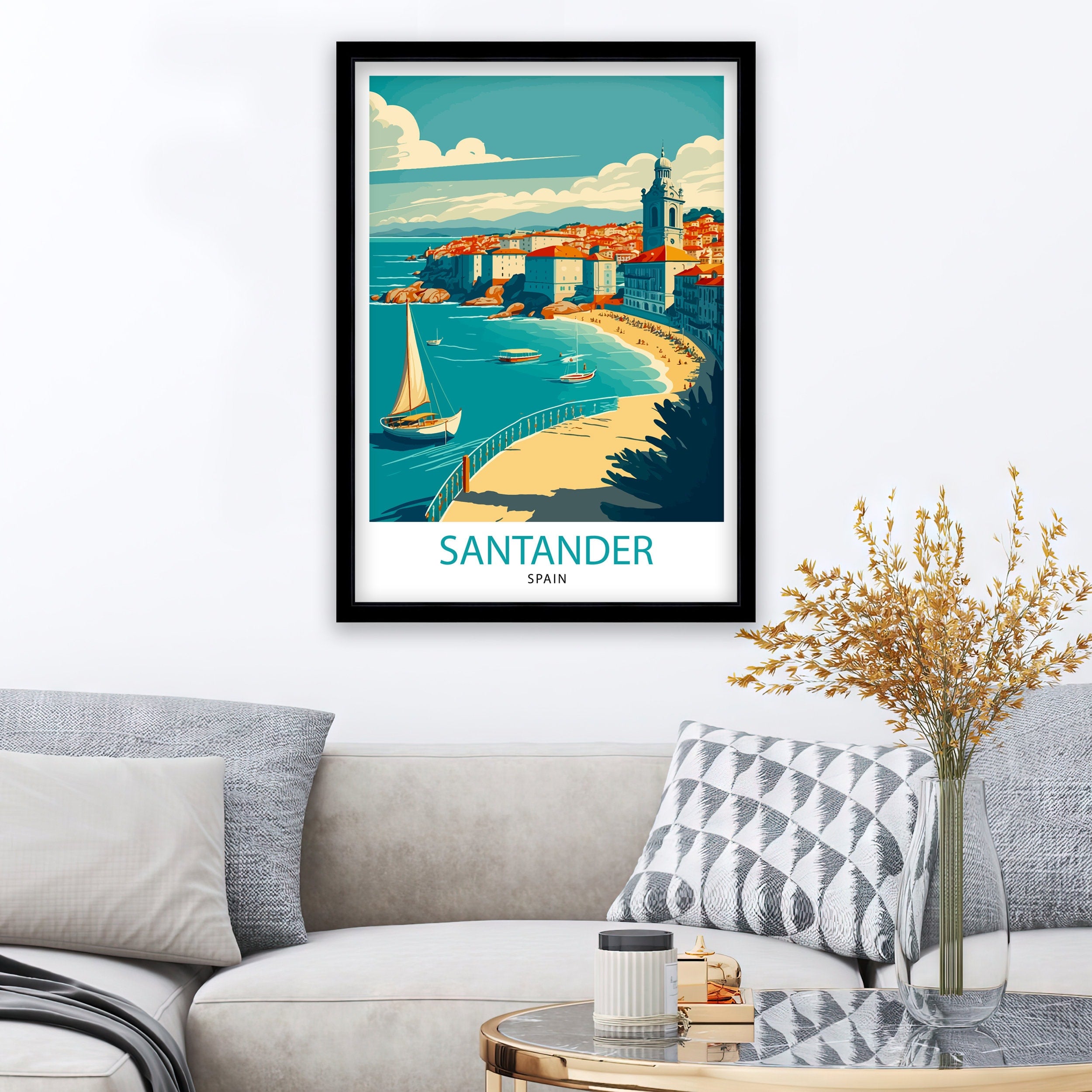 Santander Spain Art Print | Colorful Cityscape Travel Poster