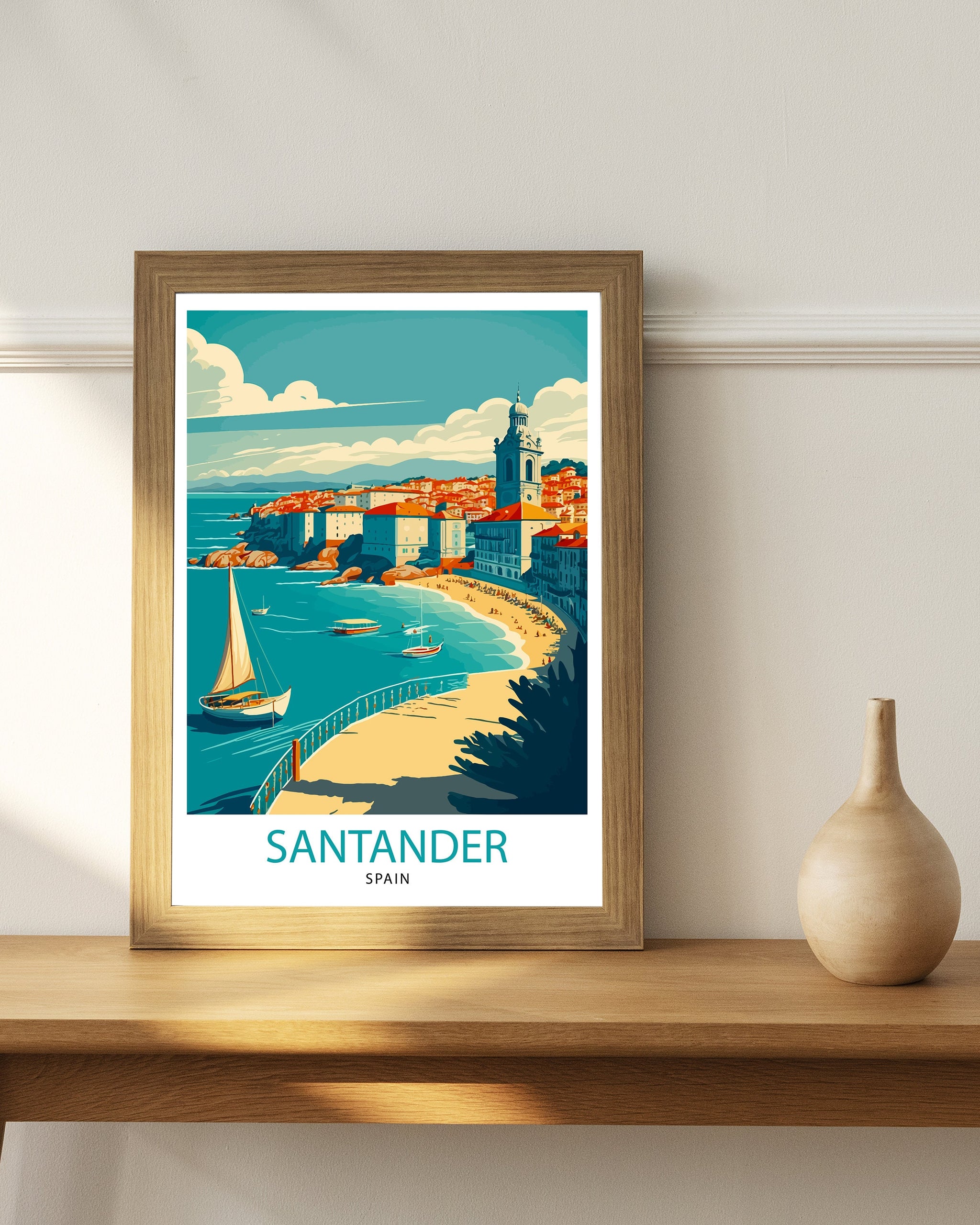 Santander Spain Art Print | Colorful Cityscape Travel Poster