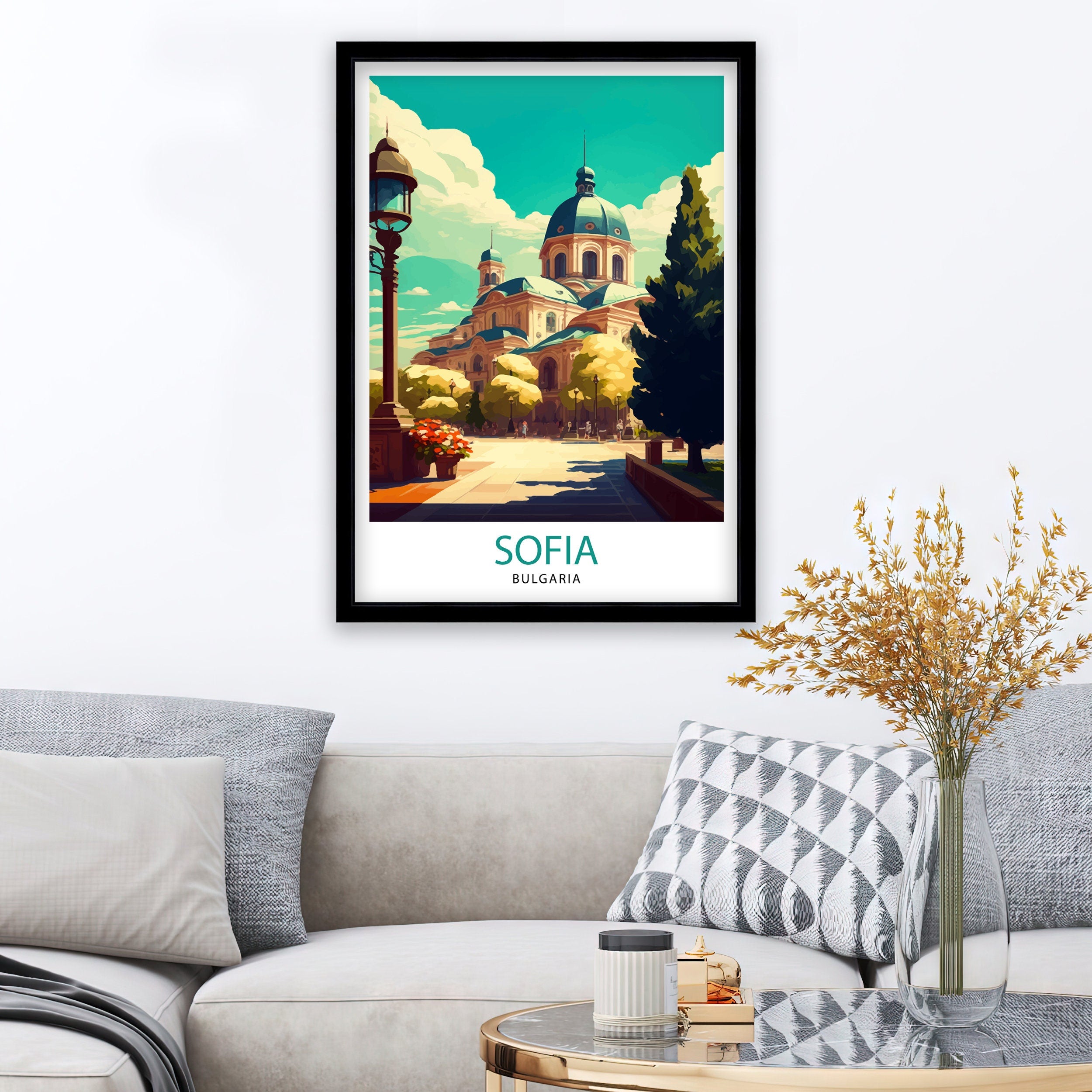 Sofia Spain Travel Print, Architectural Illustration Art