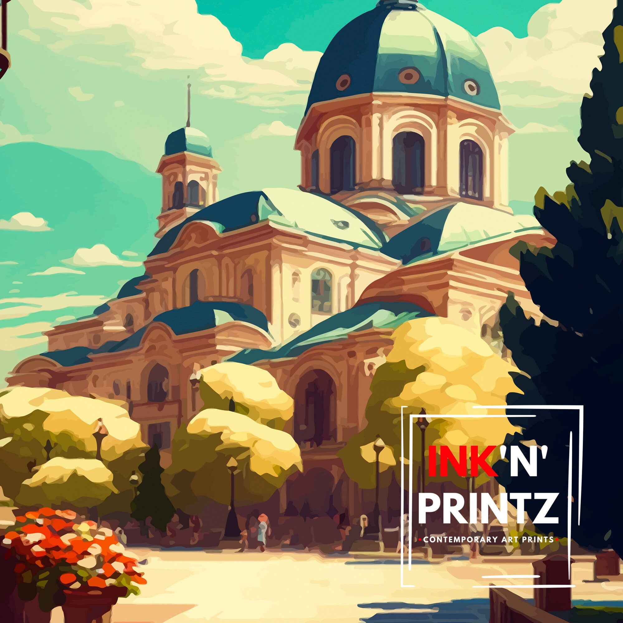 Sofia Spain Travel Print, Architectural Illustration Art