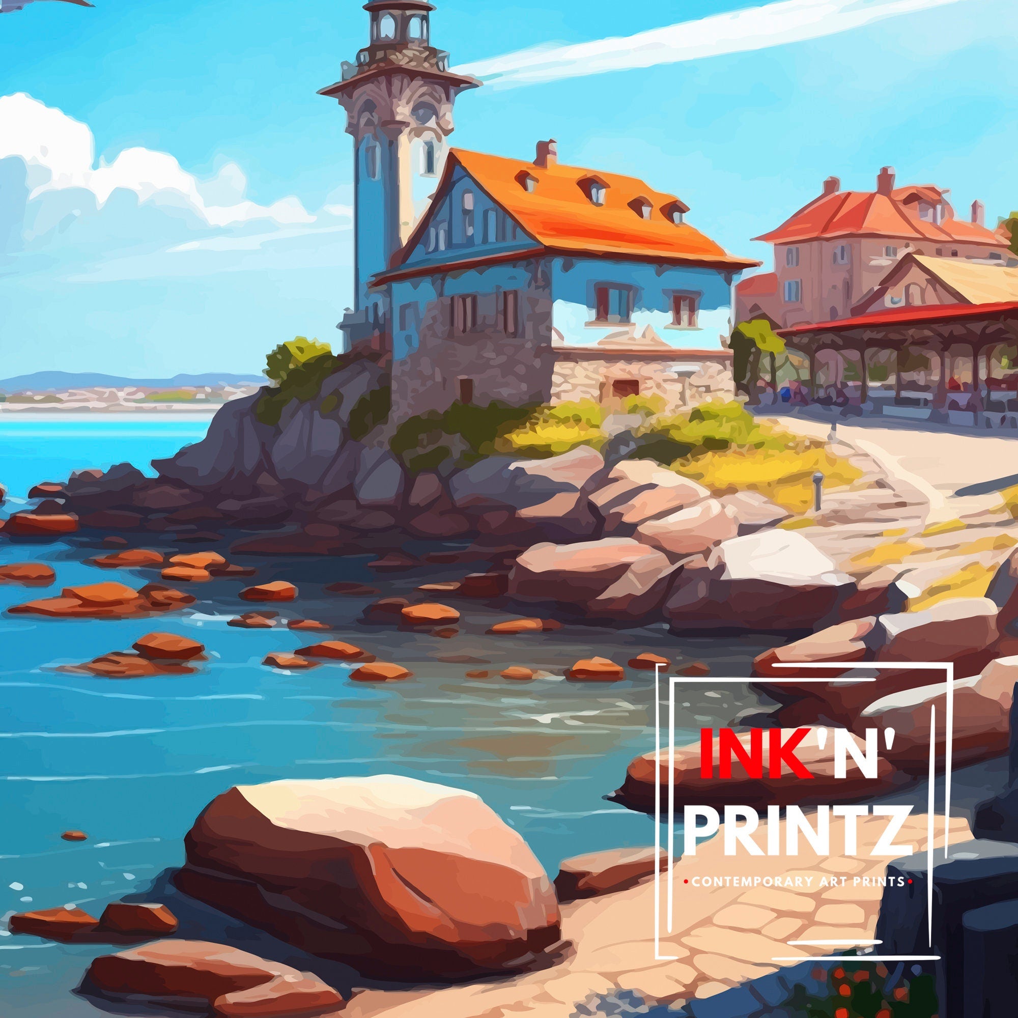 Sozopol Bulgaria Travel Poster, Coastal Illustration
