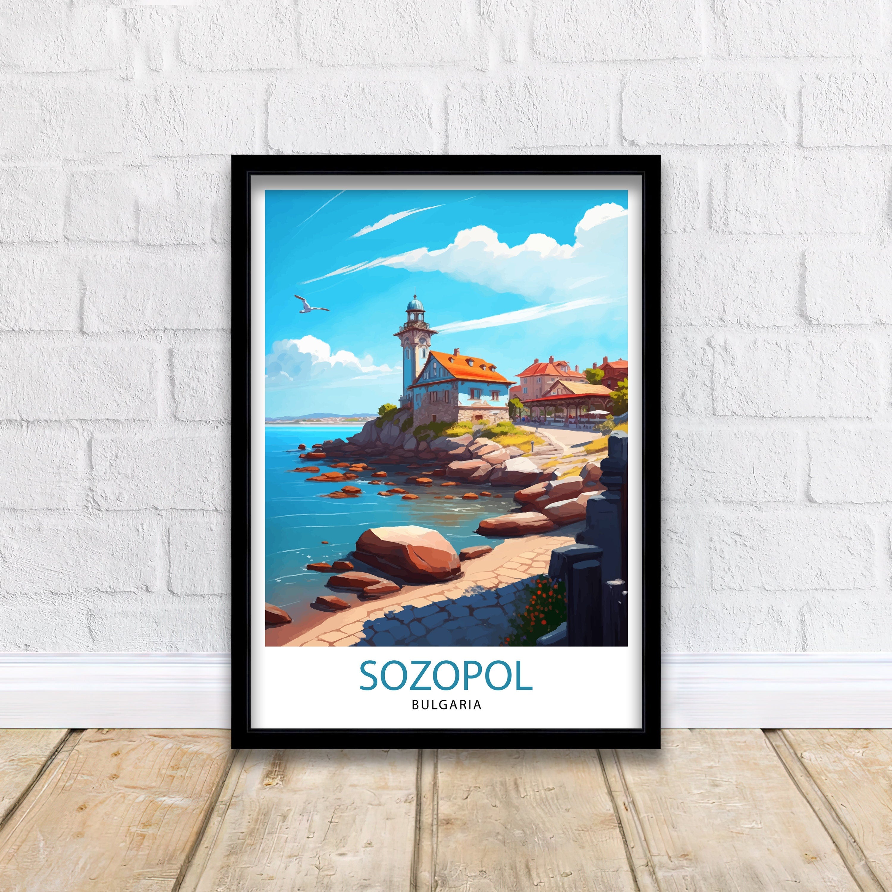 Sozopol Bulgaria Travel Poster, Coastal Illustration