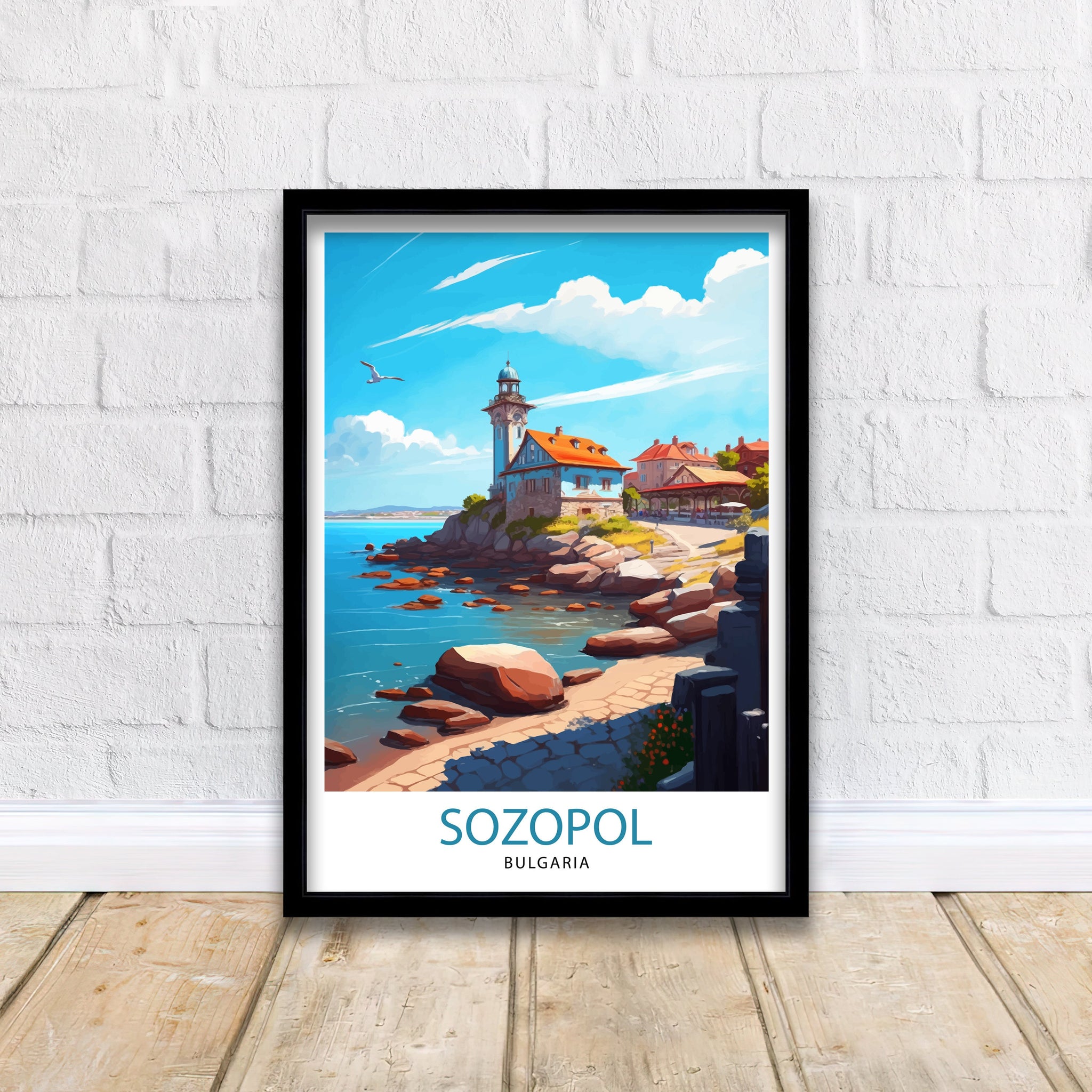 Sozopol Bulgaria Travel Poster, Coastal Illustration