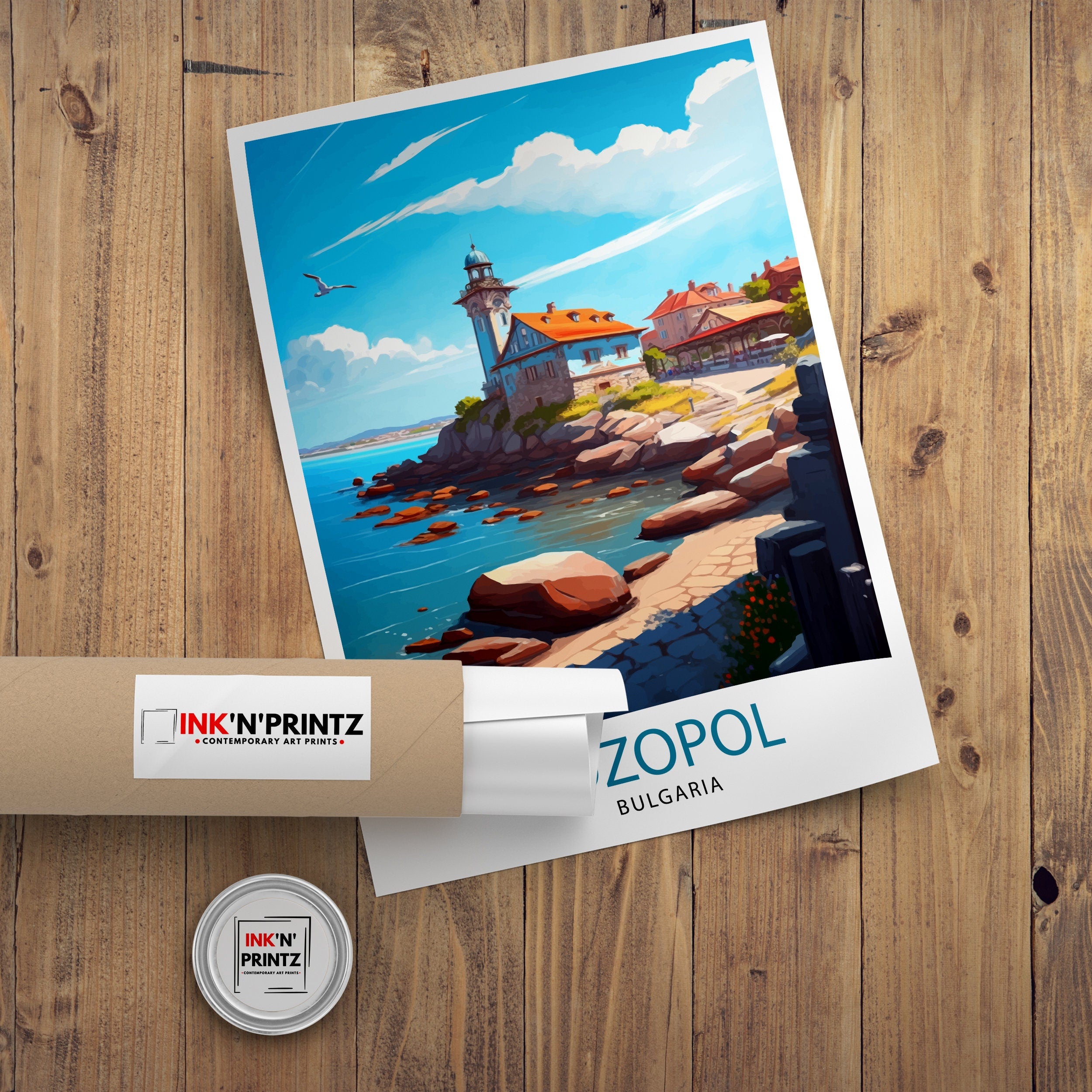 Sozopol Bulgaria Travel Poster, Coastal Illustration