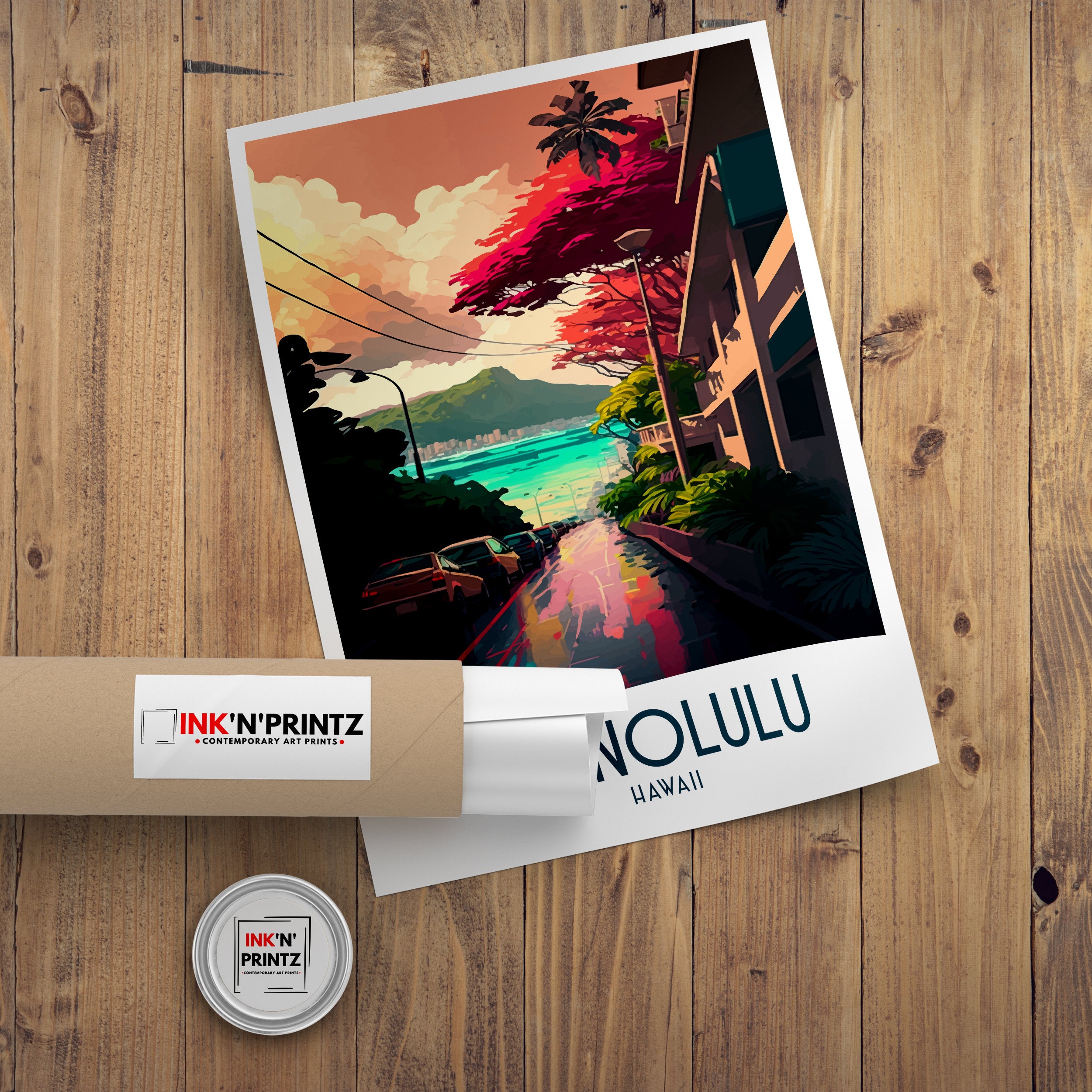 Honolulu Travel Poster | Waikiki Beach & Diamond Head Art Print