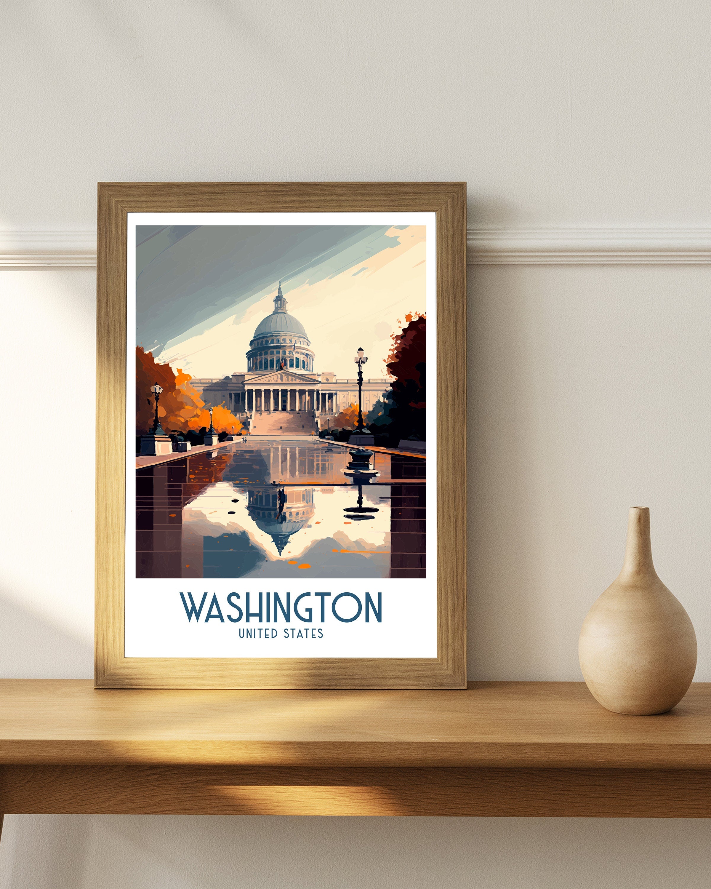 Washington DC Travel Poster | Capitol Building Illustration