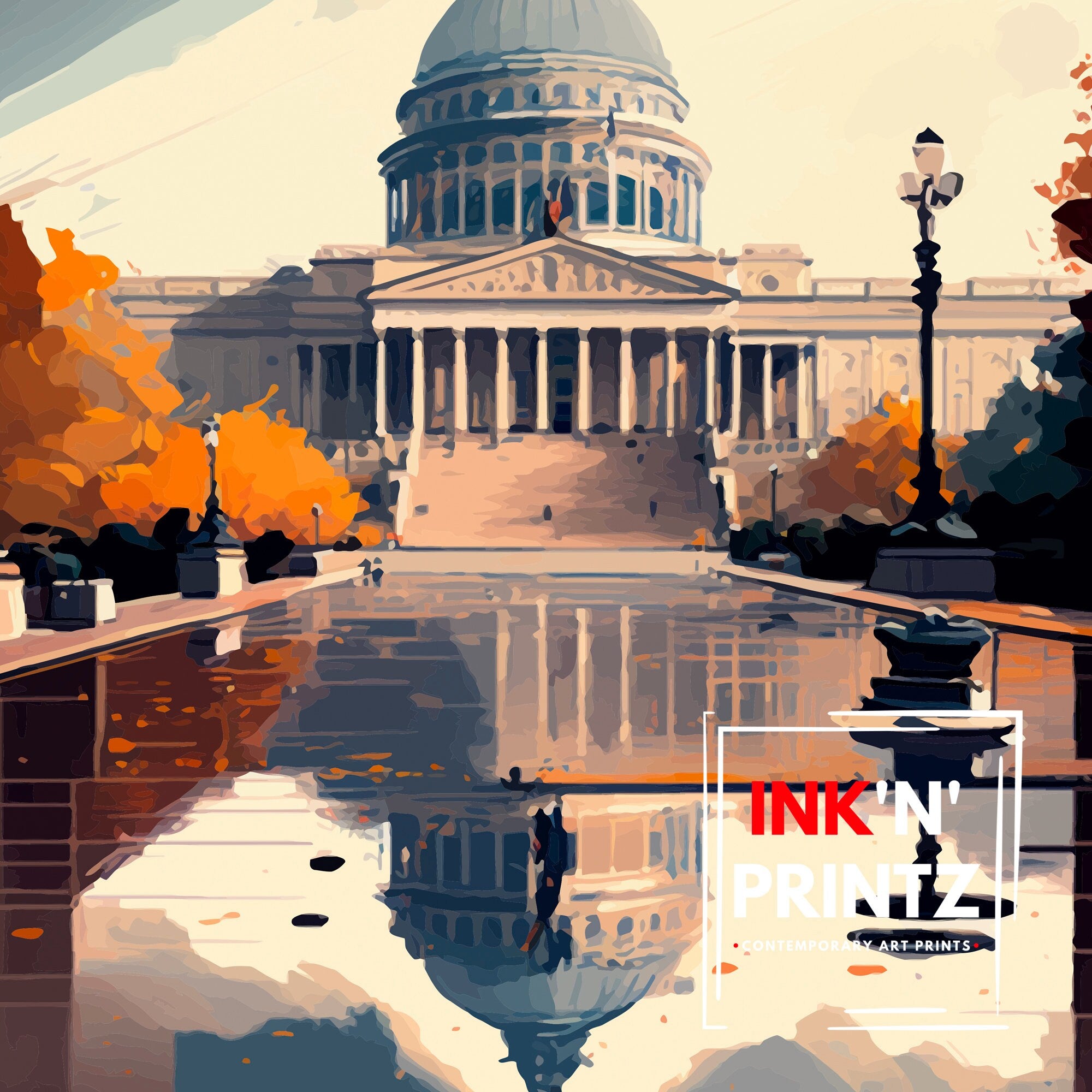 Washington DC Travel Poster | Capitol Building Illustration