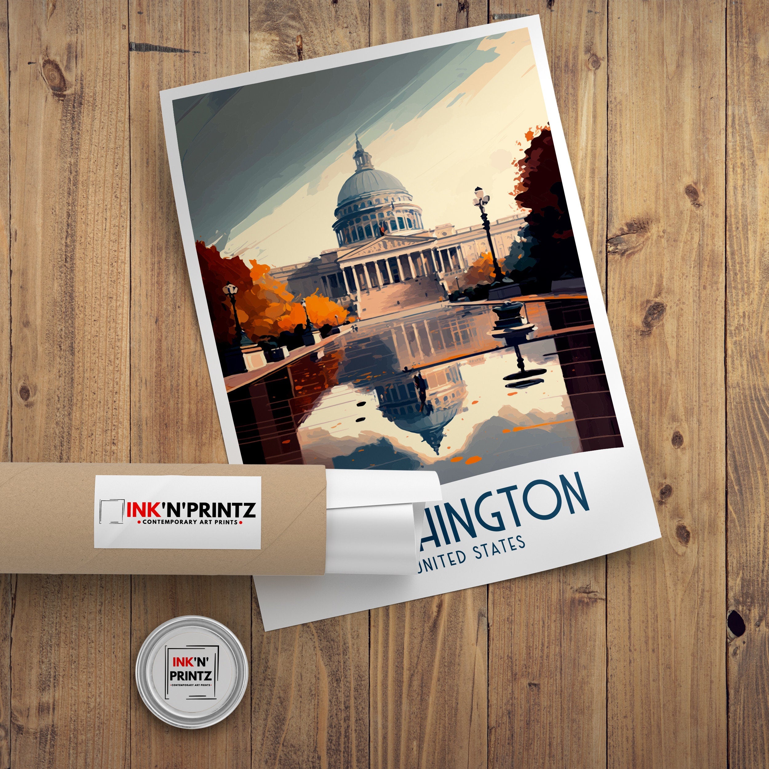 Washington DC Travel Poster | Capitol Building Illustration