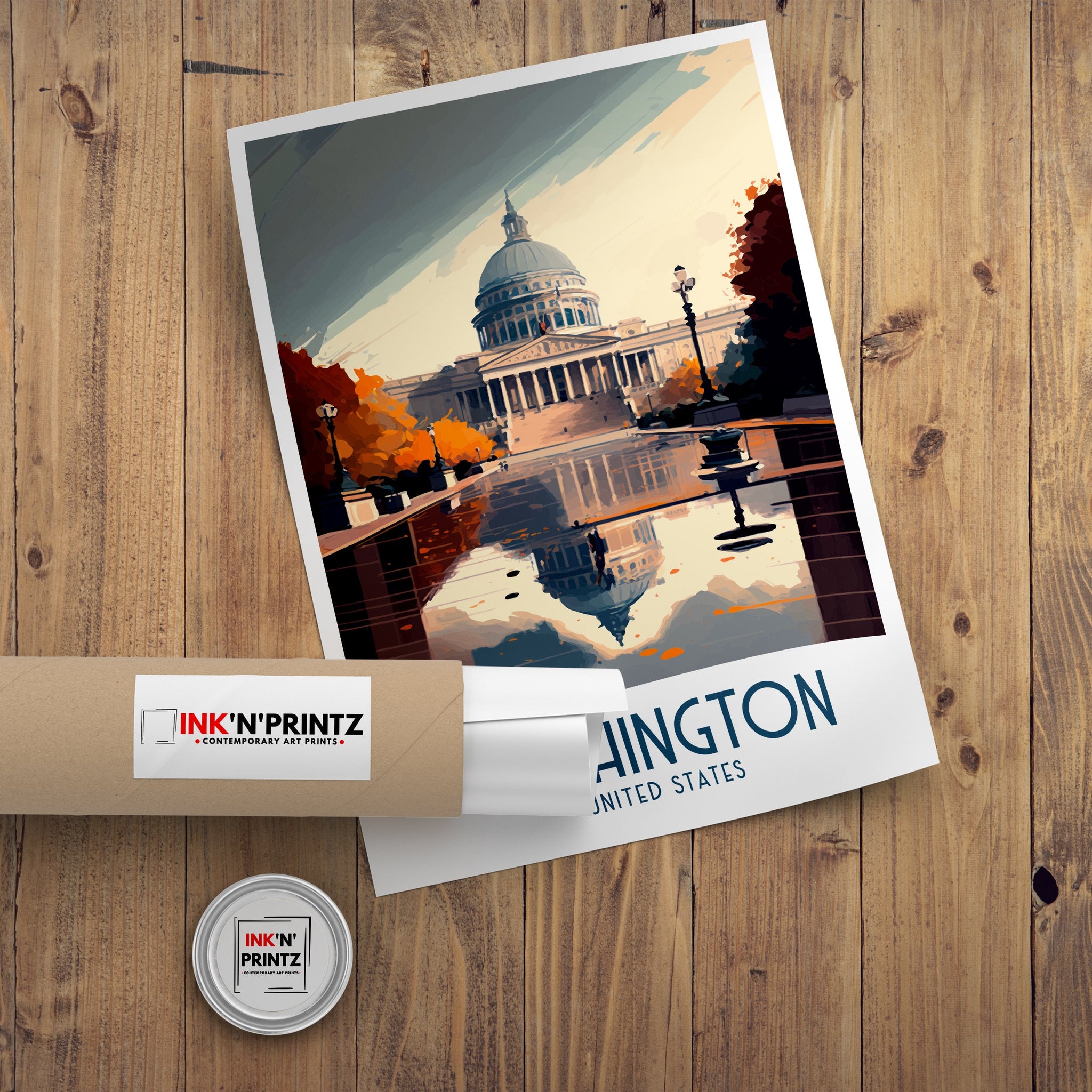 Washington DC Travel Poster | Capitol Building Illustration