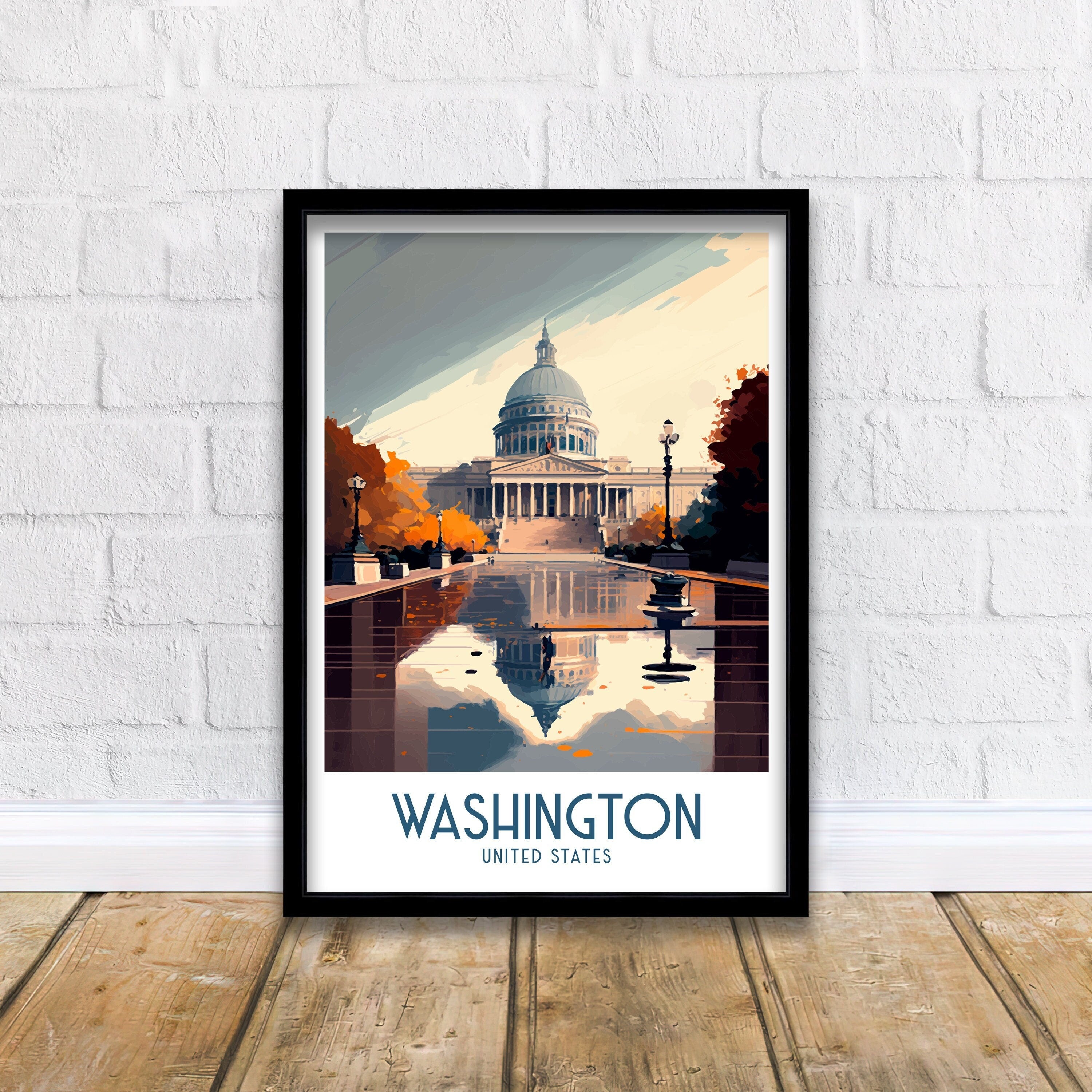 Washington DC Travel Poster | Capitol Building Illustration