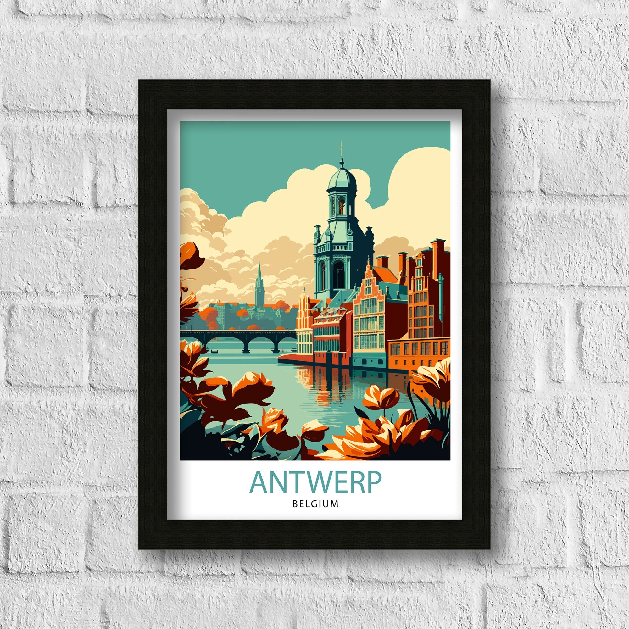 Antwerp Belgium Travel Poster, City Illustration Print