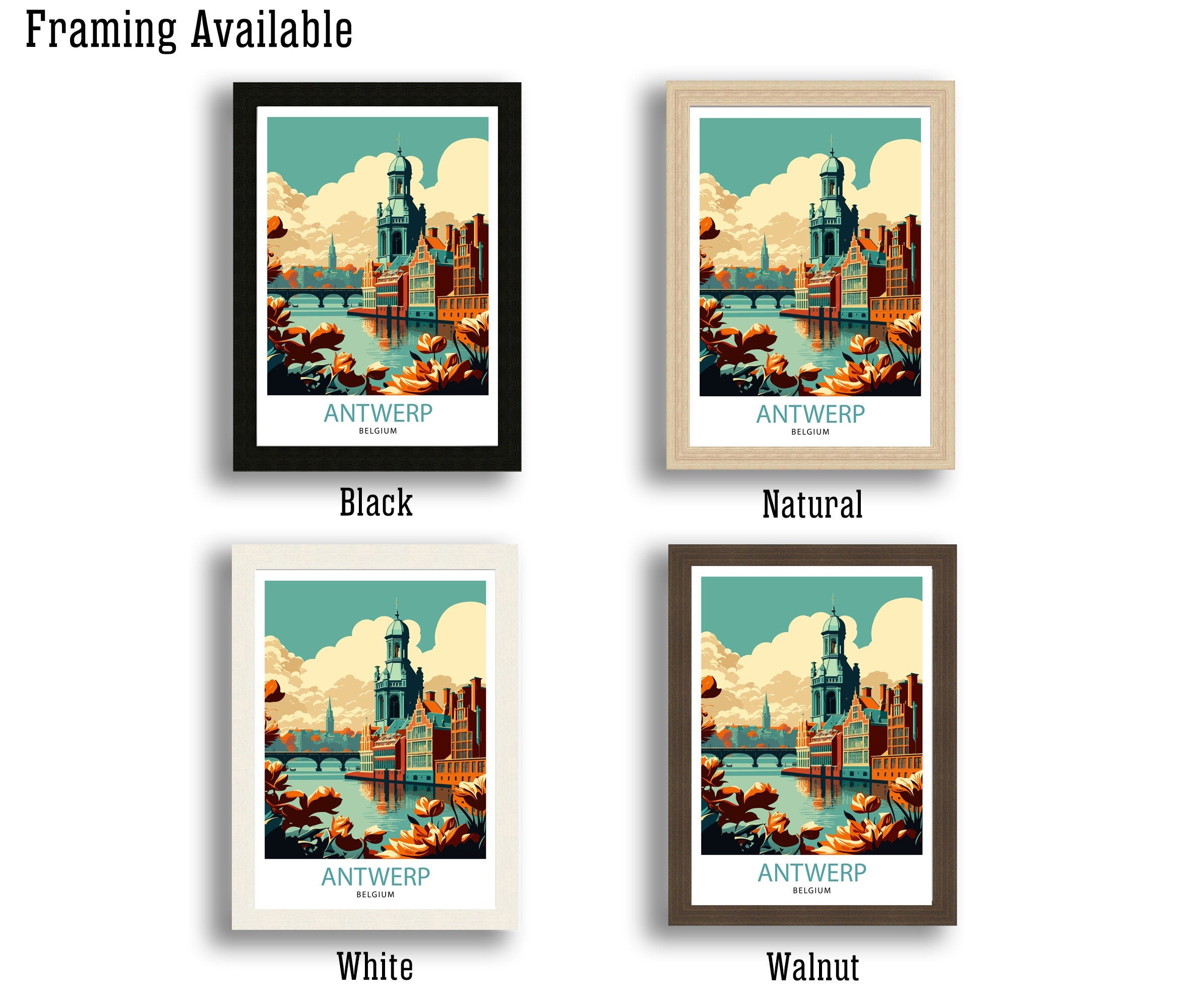 Antwerp Belgium Travel Poster, City Illustration Print