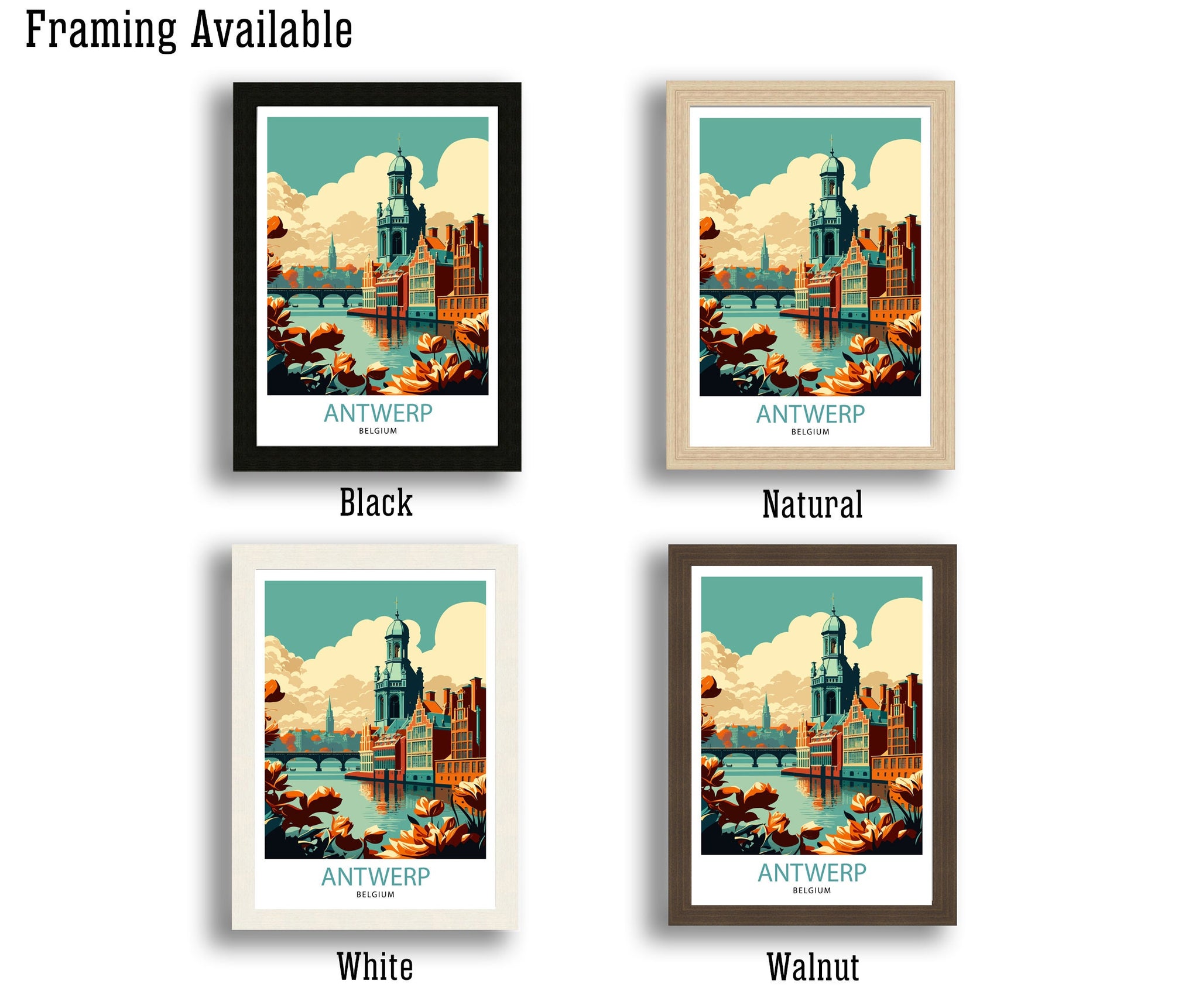 Antwerp Belgium Travel Poster, City Illustration Print