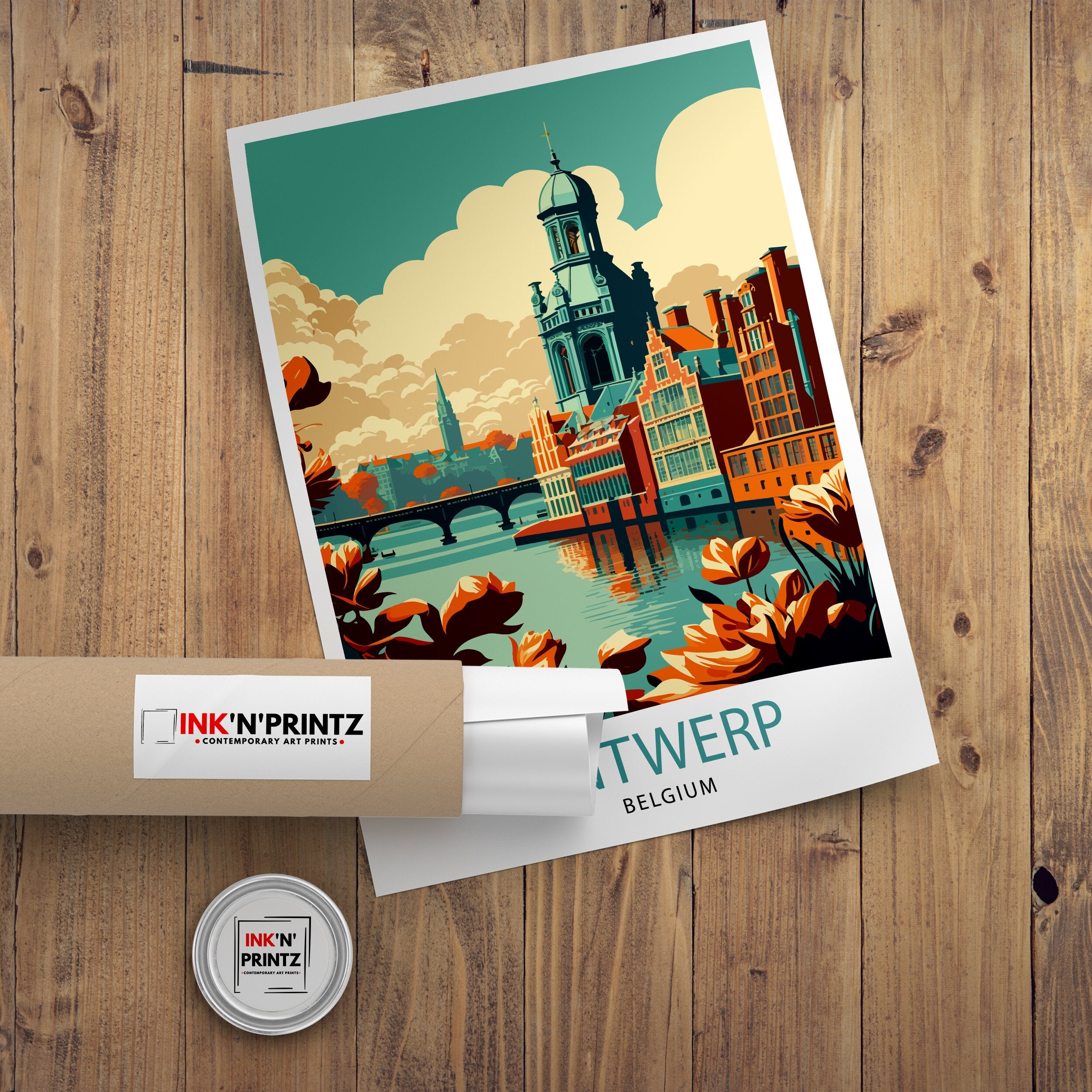 Antwerp Belgium Travel Poster, City Illustration Print