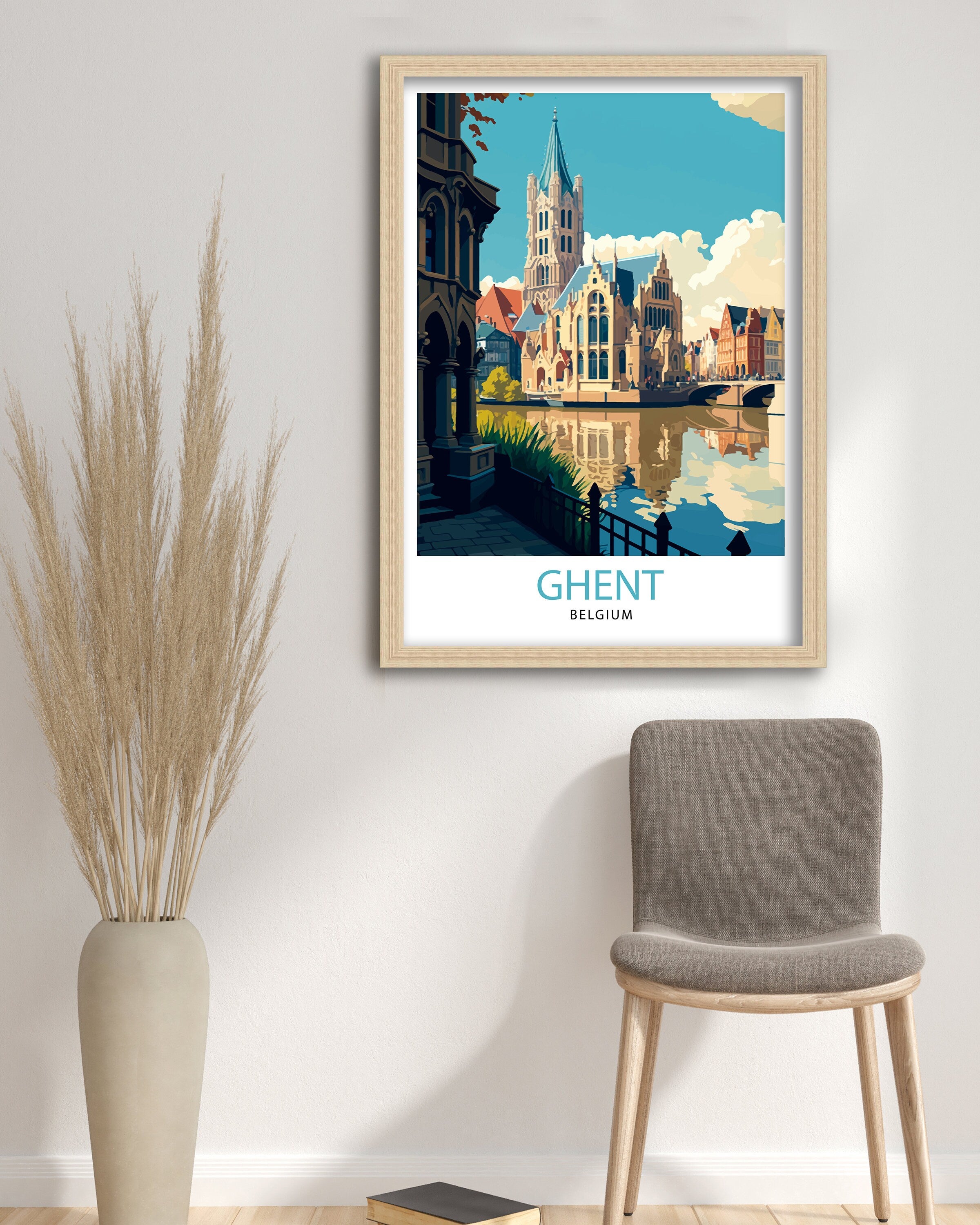Ghent Belgium Travel Poster, Illustrated City View