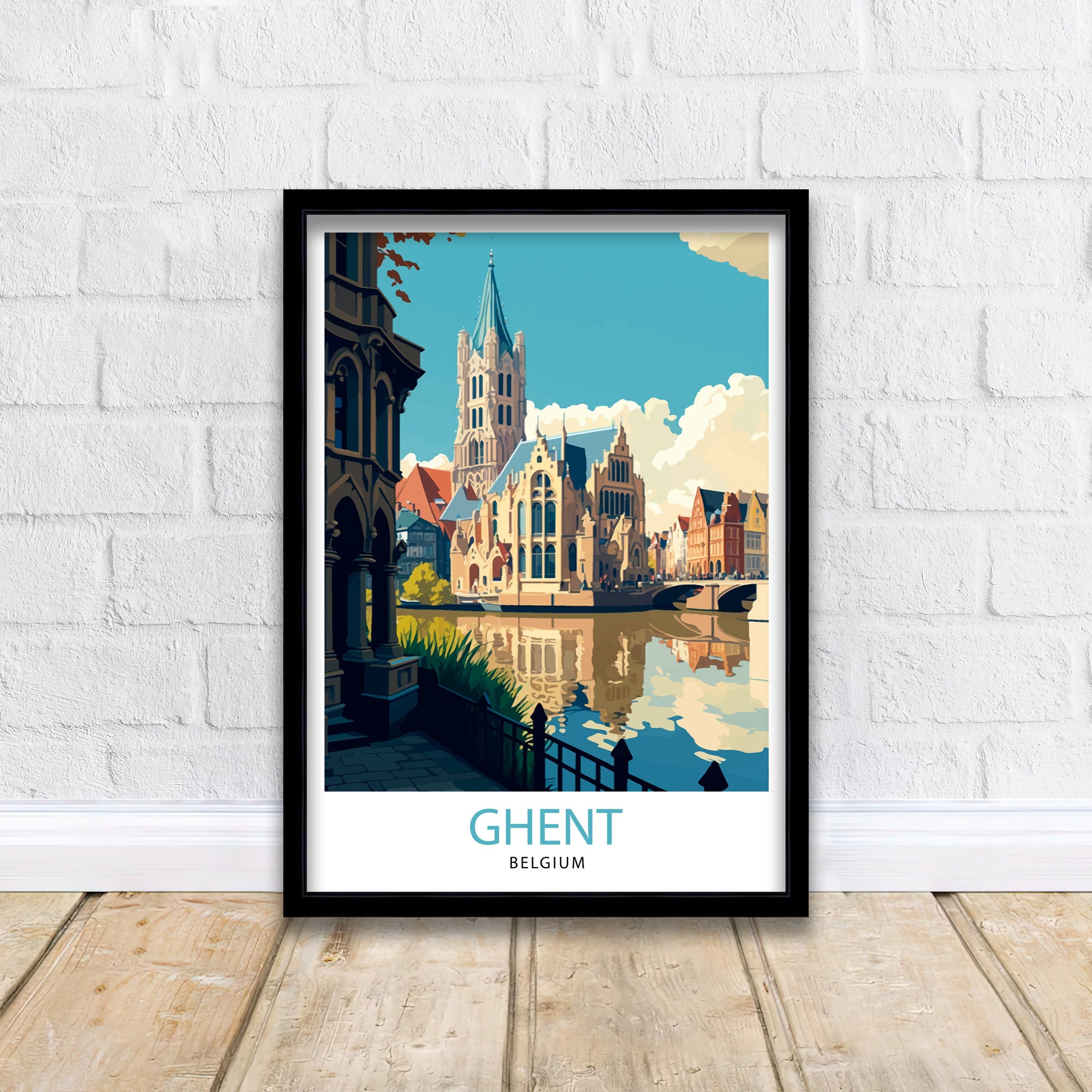 Ghent Belgium Travel Poster, Illustrated City View