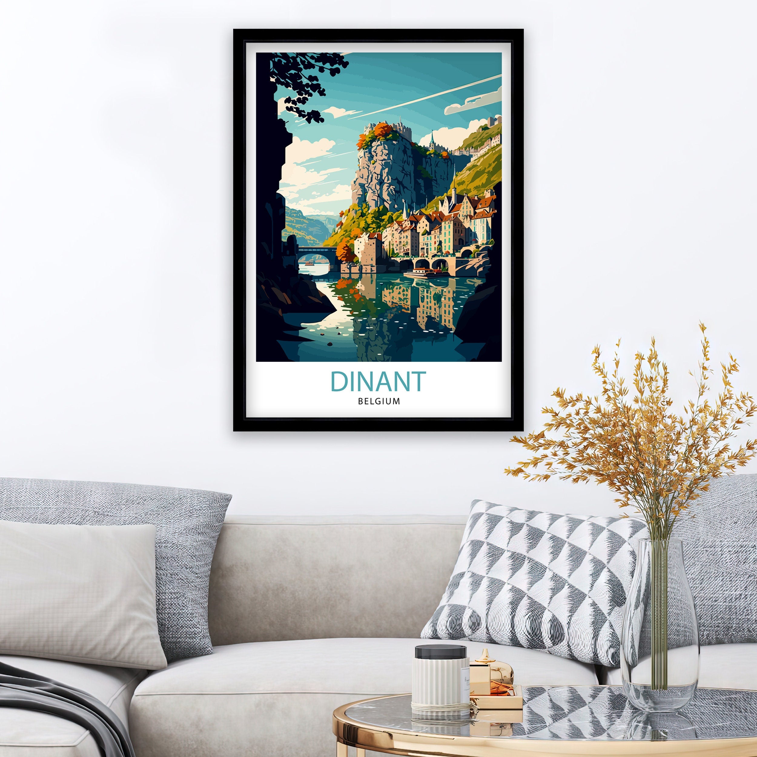 Dinant Belgium Travel Print, Colorful City Illustration