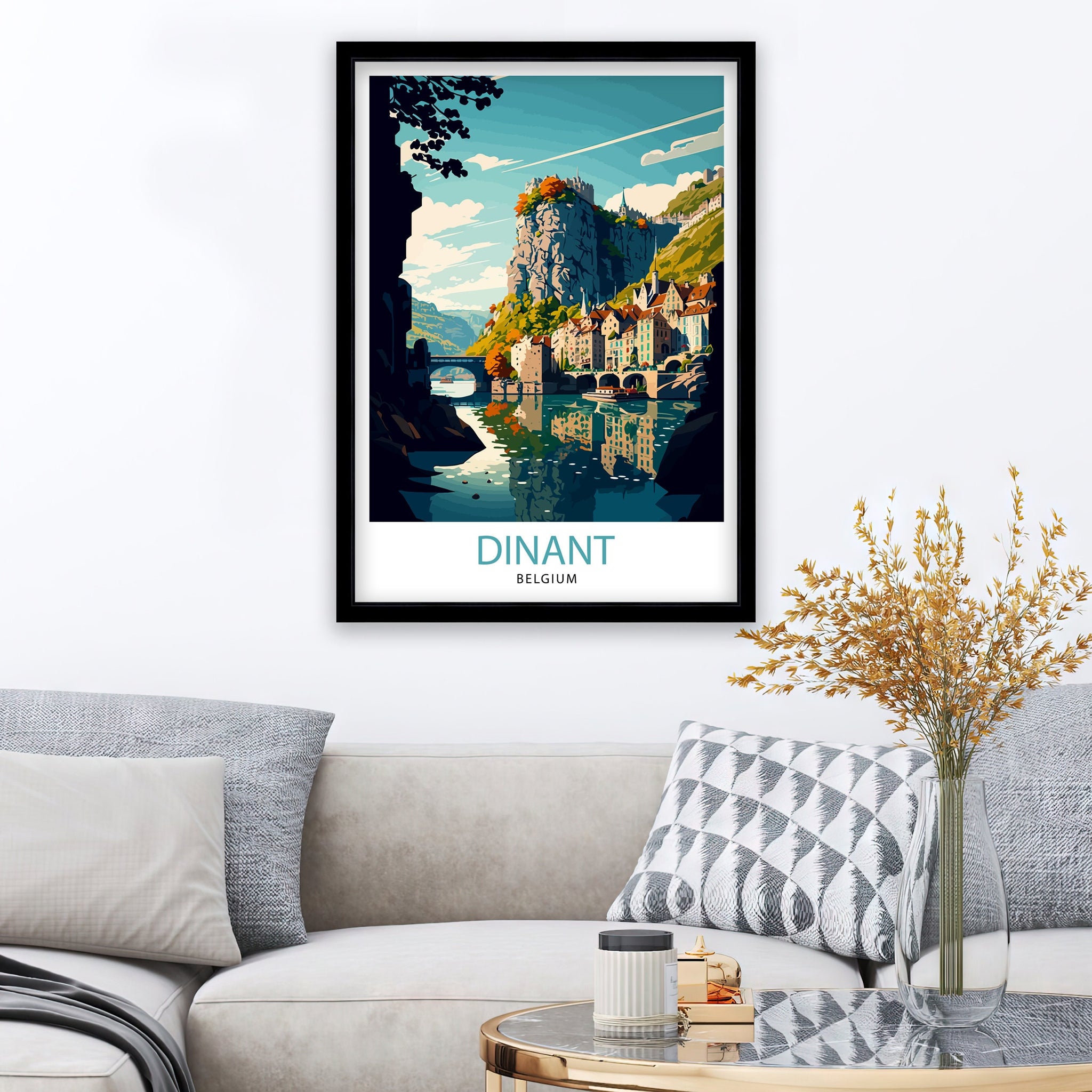 Dinant Belgium Travel Print, Colorful City Illustration