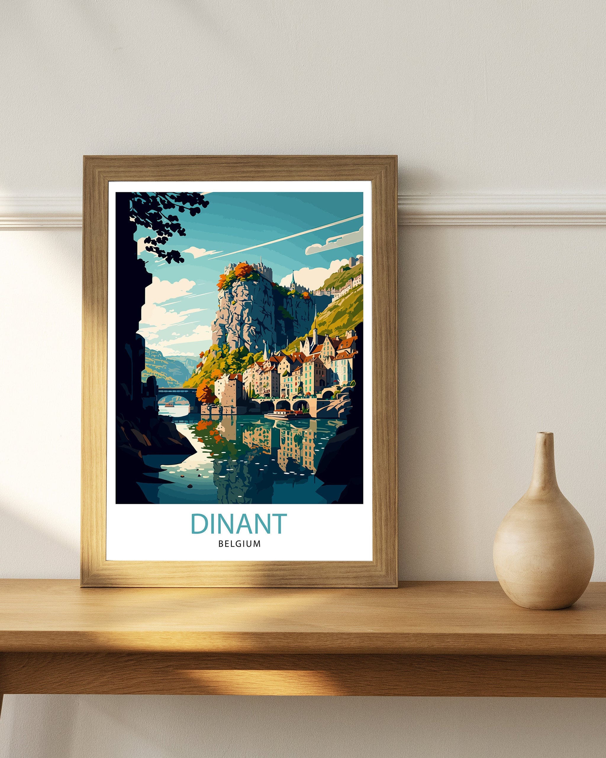 Dinant Belgium Travel Print, Colorful City Illustration