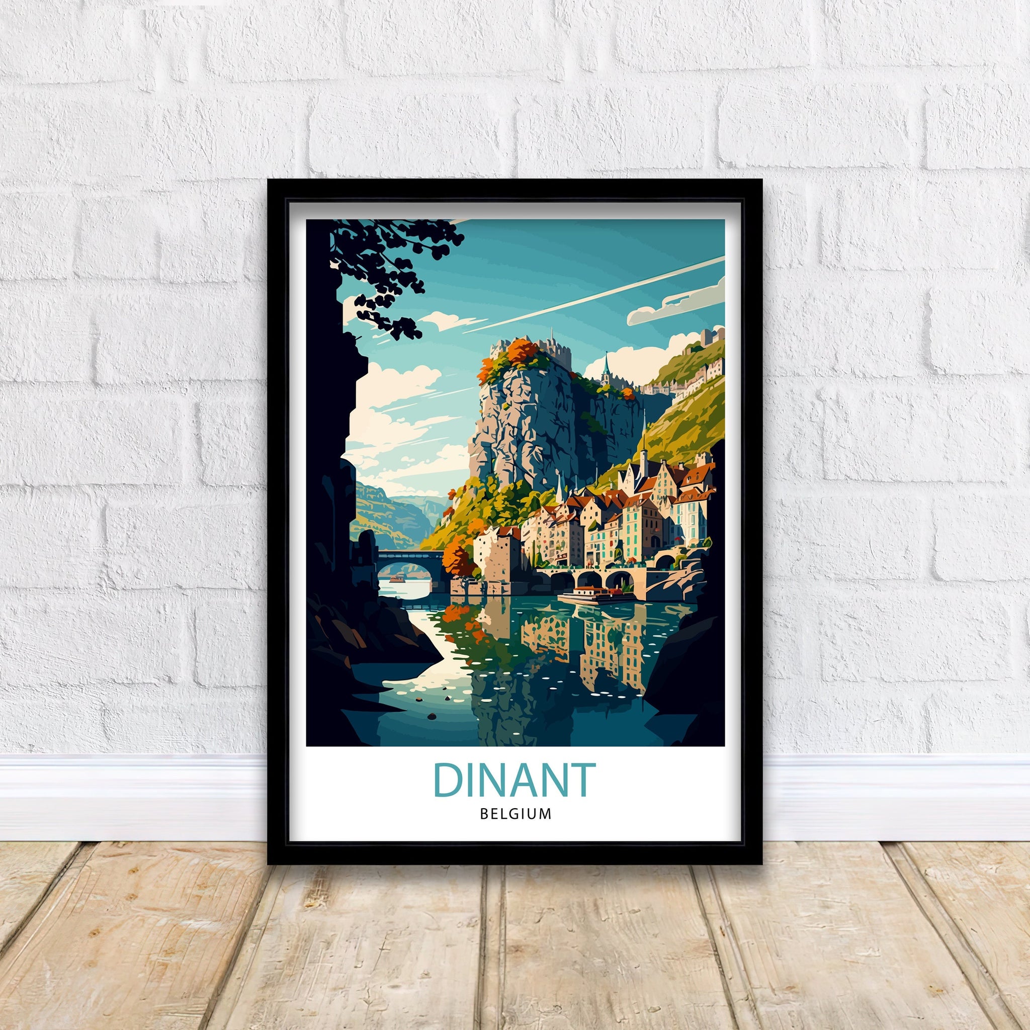 Dinant Belgium Travel Print, Colorful City Illustration