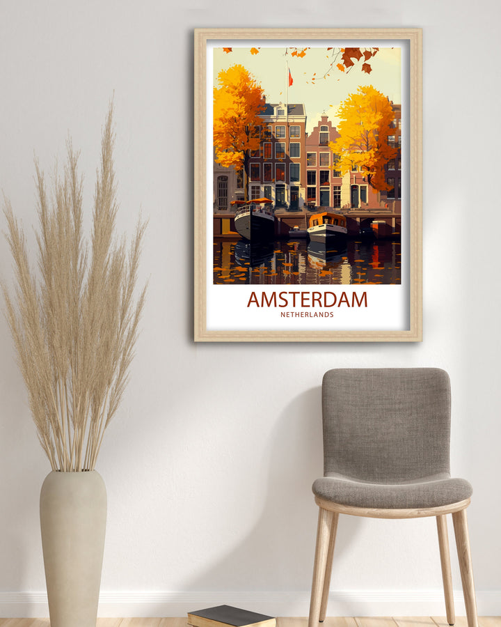 Amsterdam Travel Poster Amsterdam Wall Art Amsterdam Home Decor Amsterdam Illustration Travel Poster Netherlands Poster Gift for Amsterdam