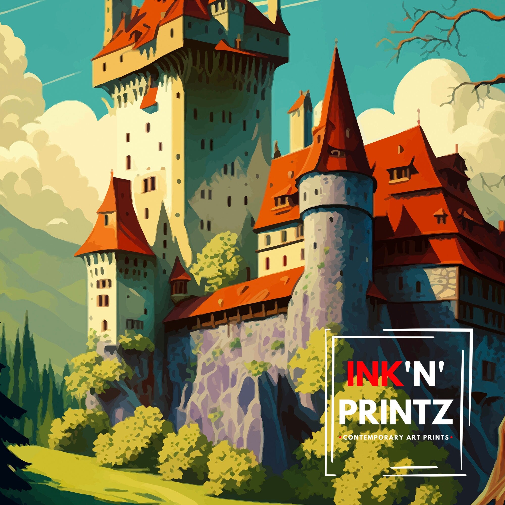 Bran Castle, Romania Travel Poster, Transylvania Wall Art