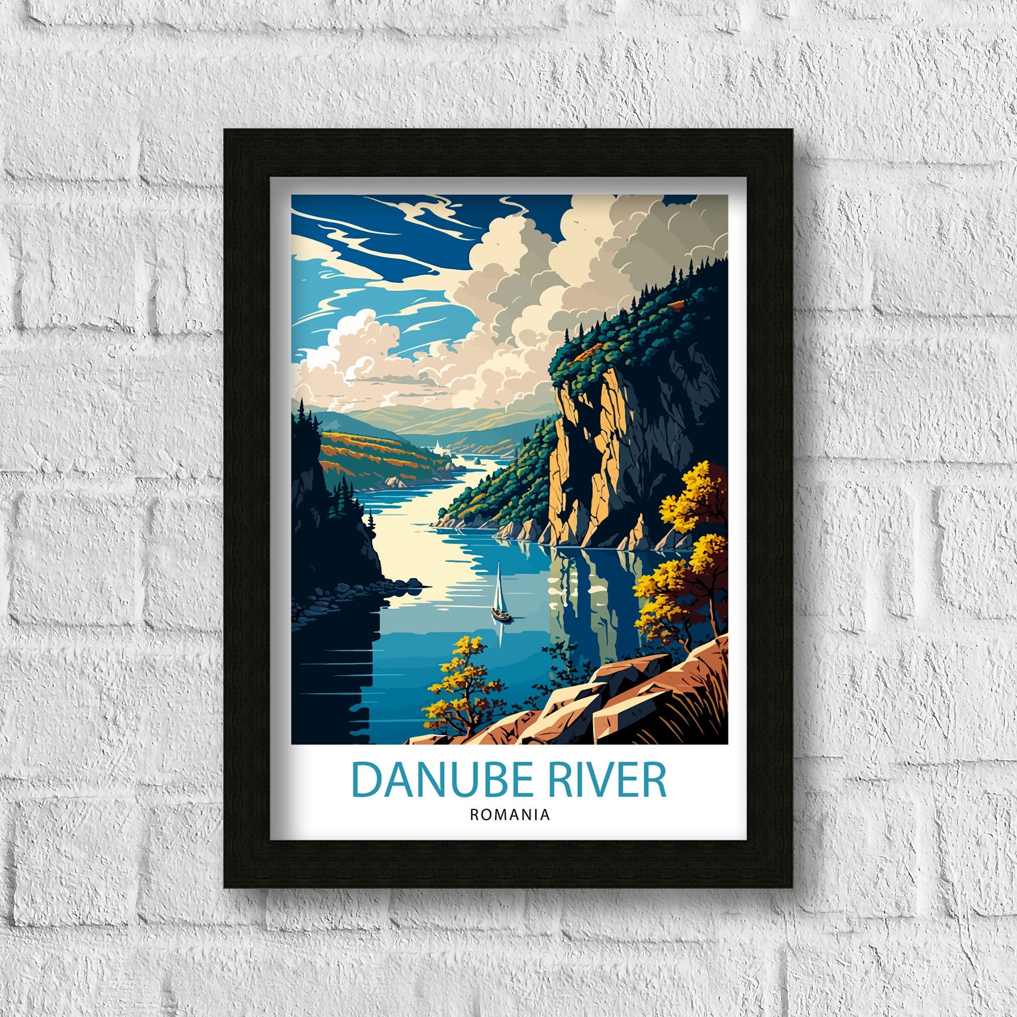 Danube River Romania Travel Poster, River Landscape Art Print