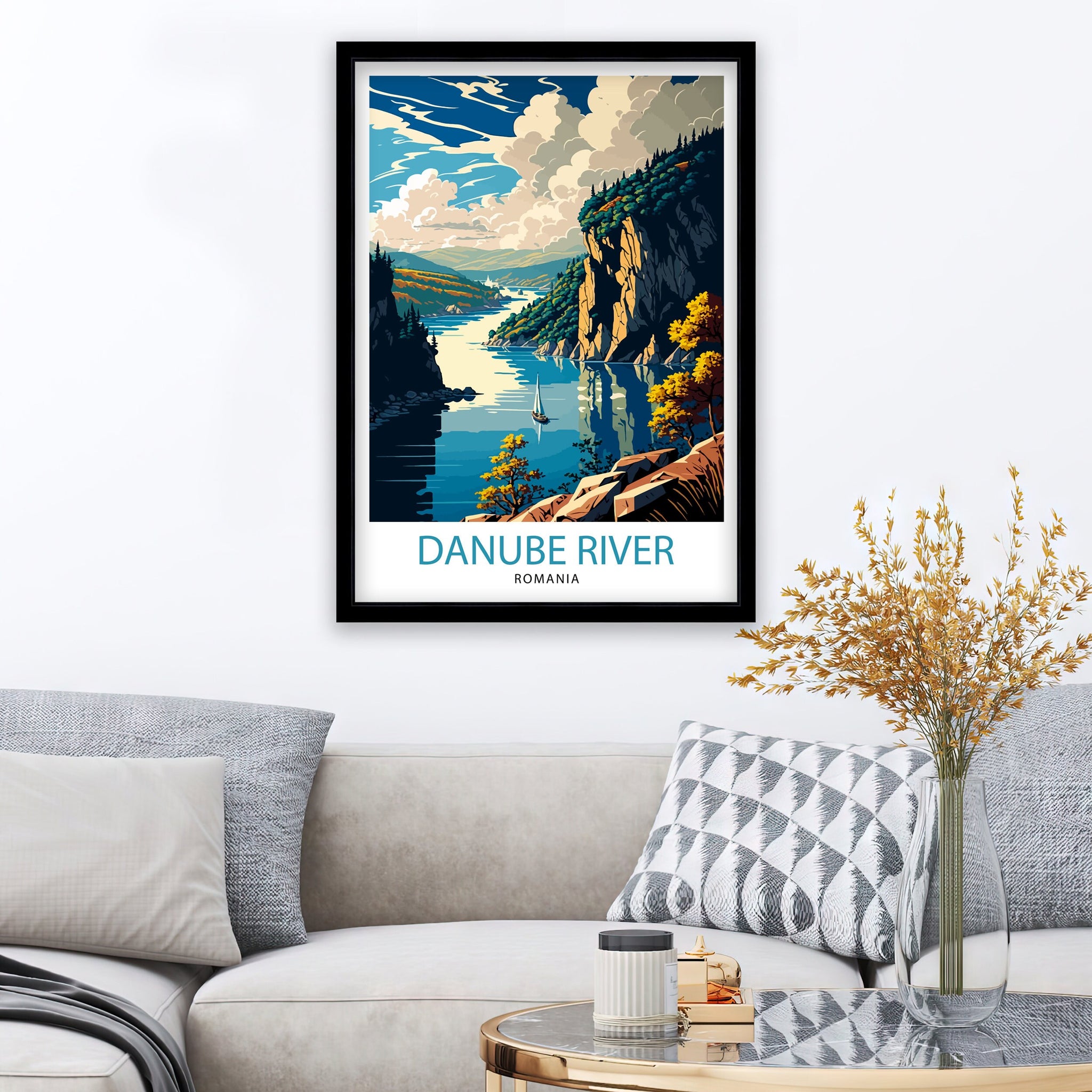 Danube River Romania Travel Poster, River Landscape Art Print