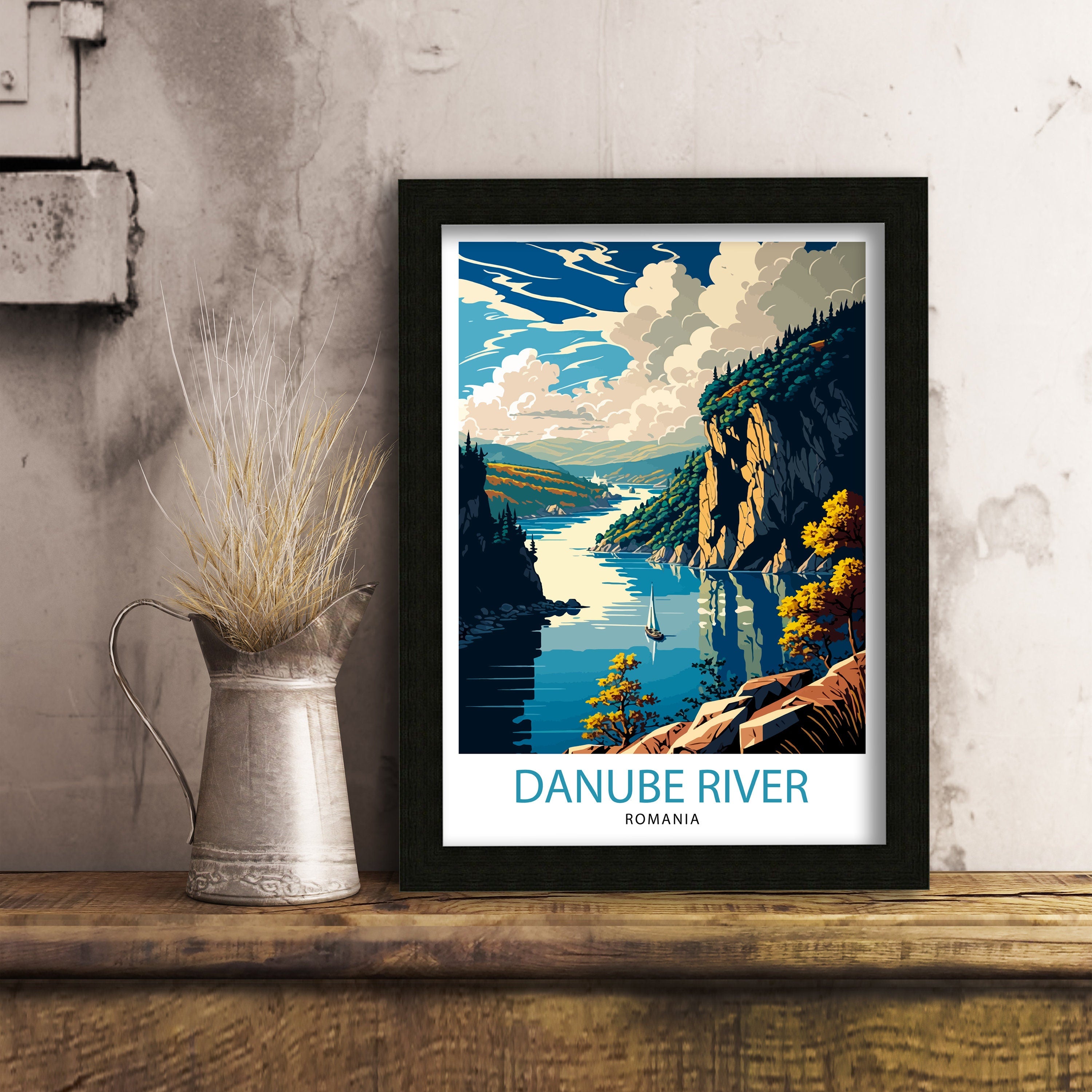 Danube River Romania Travel Poster, River Landscape Art Print
