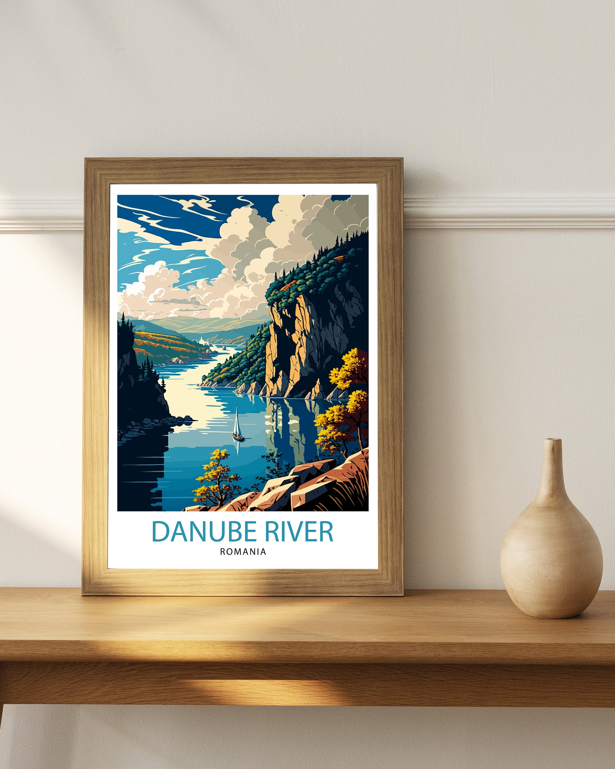 Danube River Romania Travel Poster, River Landscape Art Print