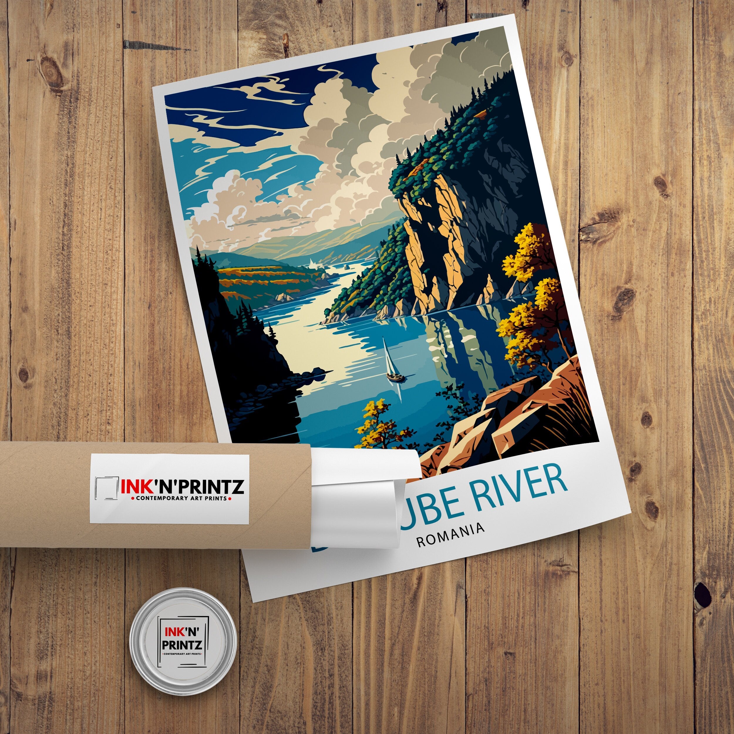 Danube River Romania Travel Poster, River Landscape Art Print