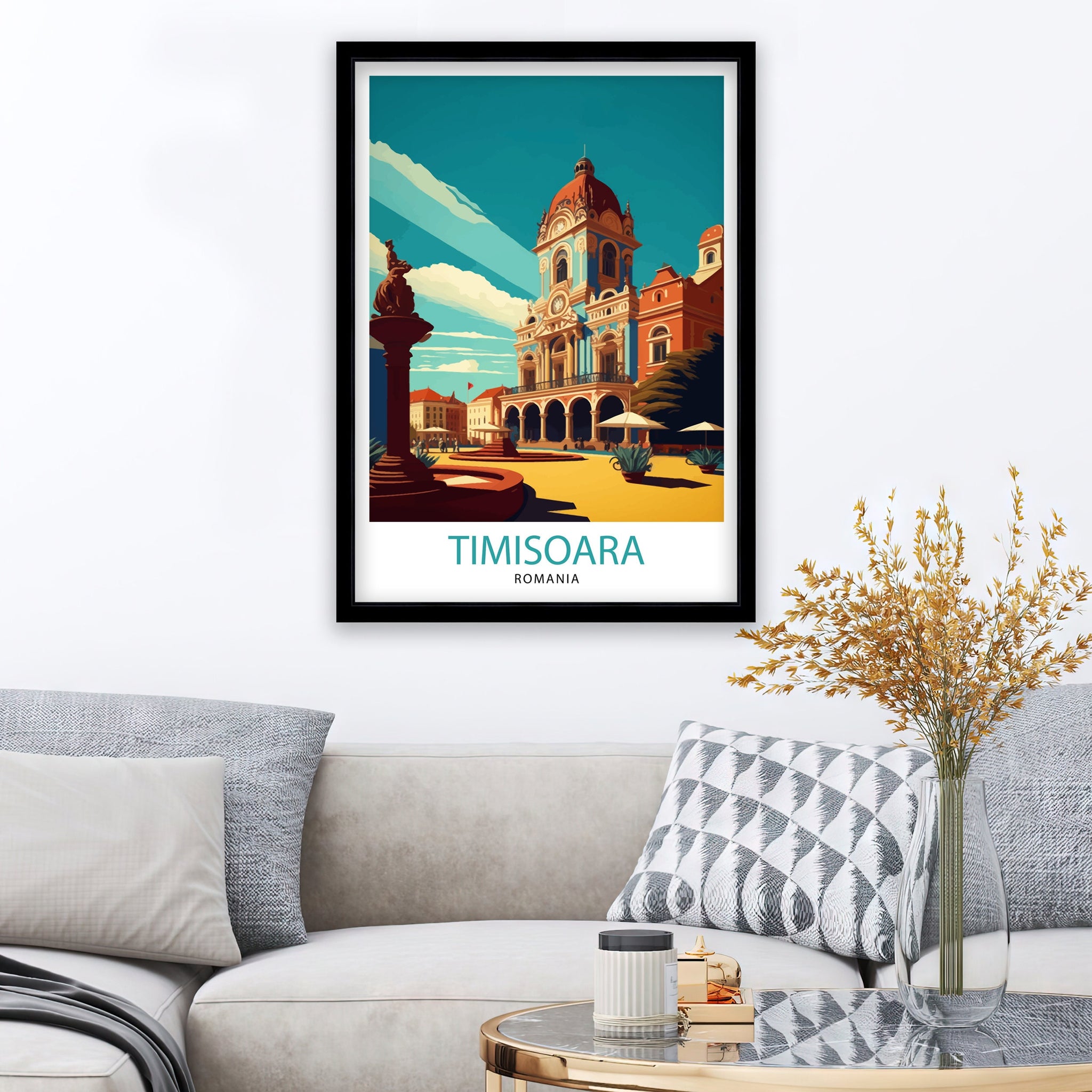 Timișoara Romania Travel Poster, Illustrated City Landmark Art Print