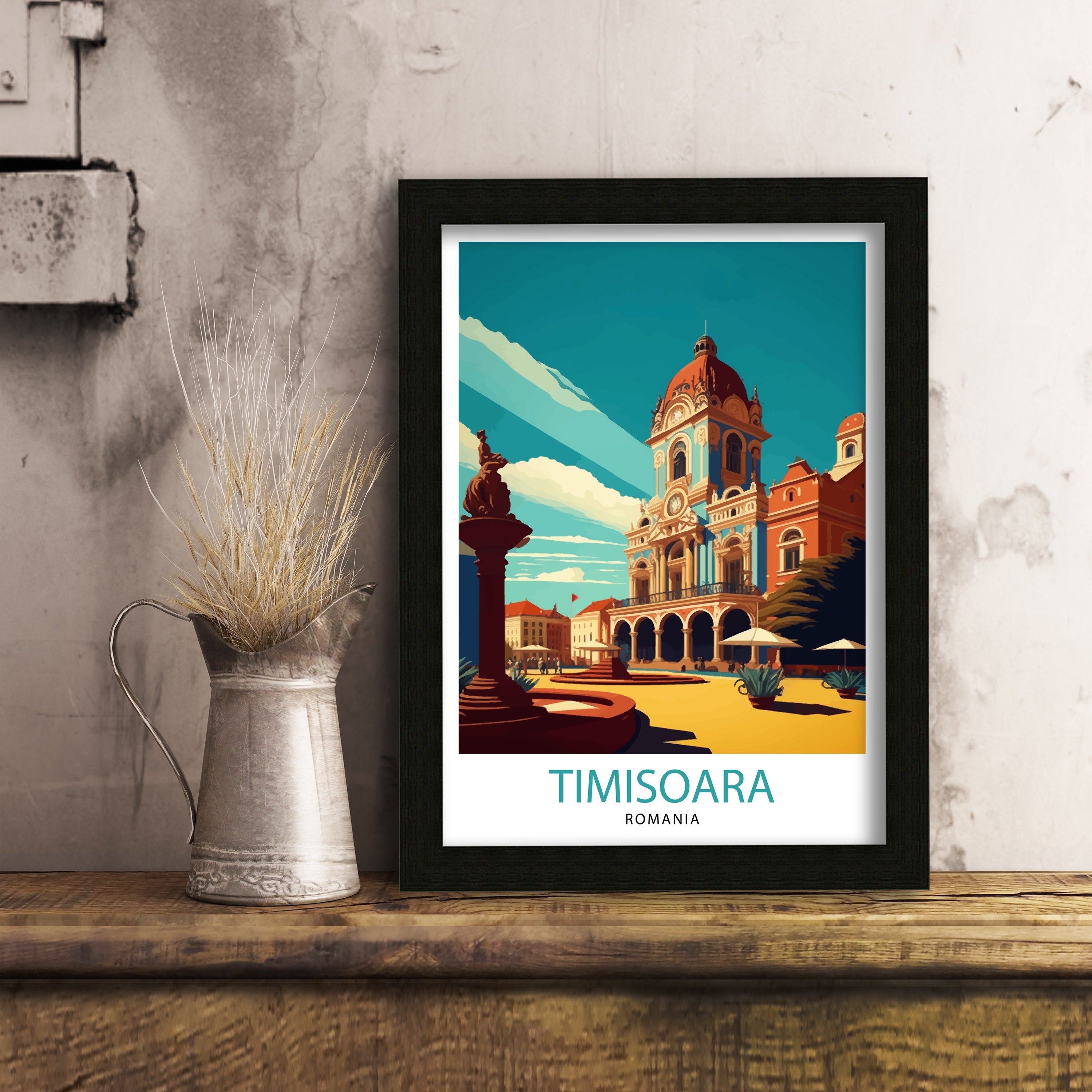 Timișoara Romania Travel Poster, Illustrated City Landmark Art Print