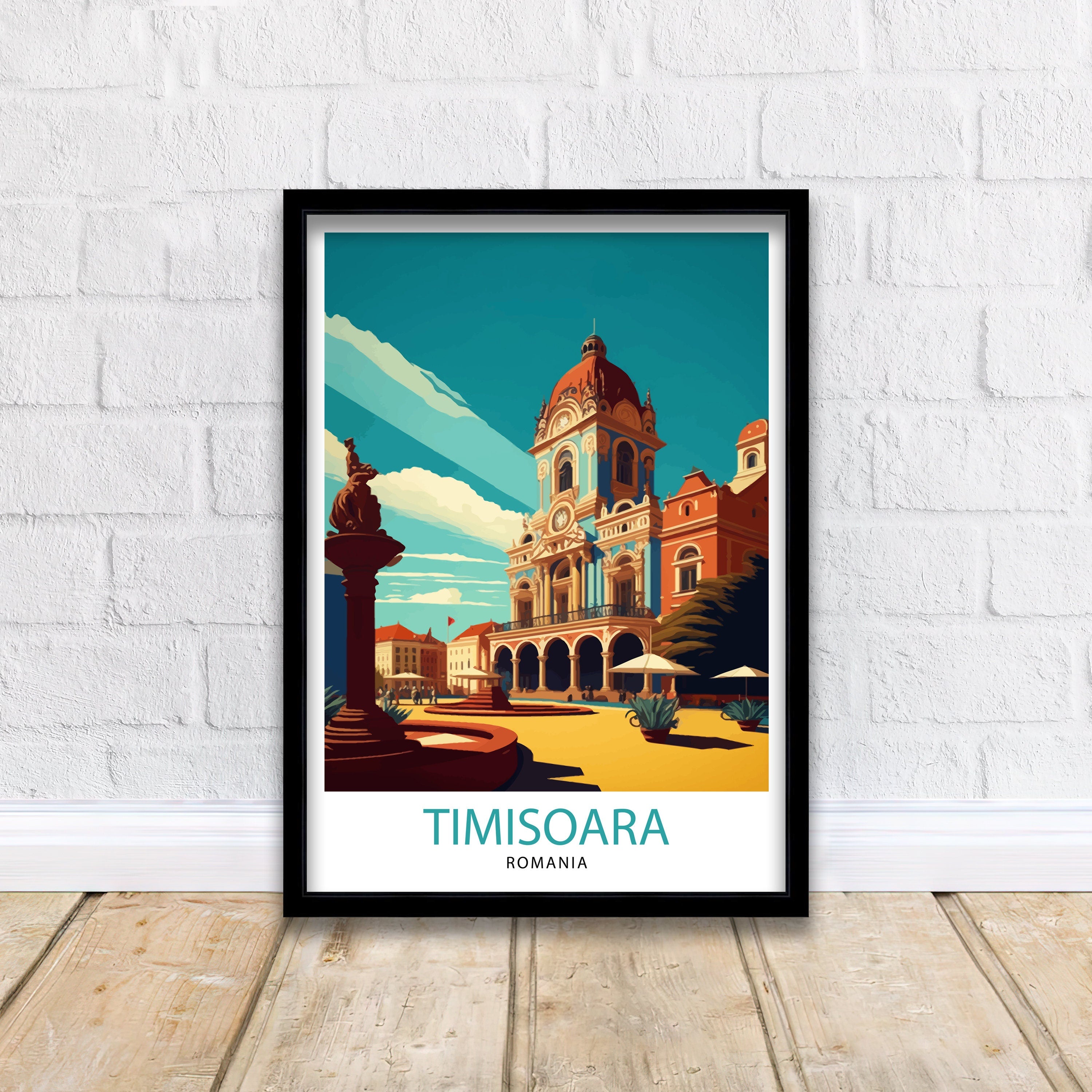 Timișoara Romania Travel Poster, Illustrated City Landmark Art Print
