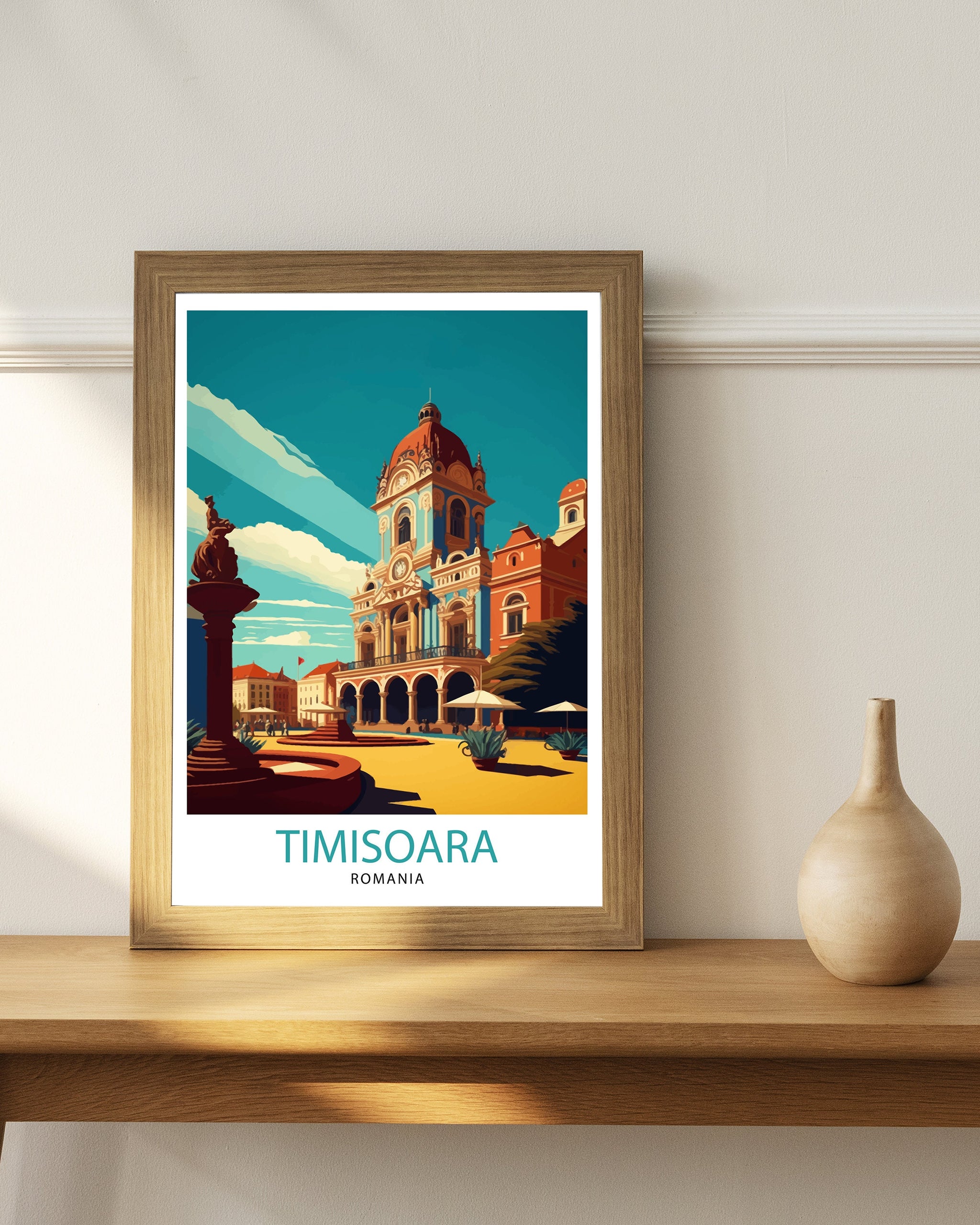 Timișoara Romania Travel Poster, Illustrated City Landmark Art Print
