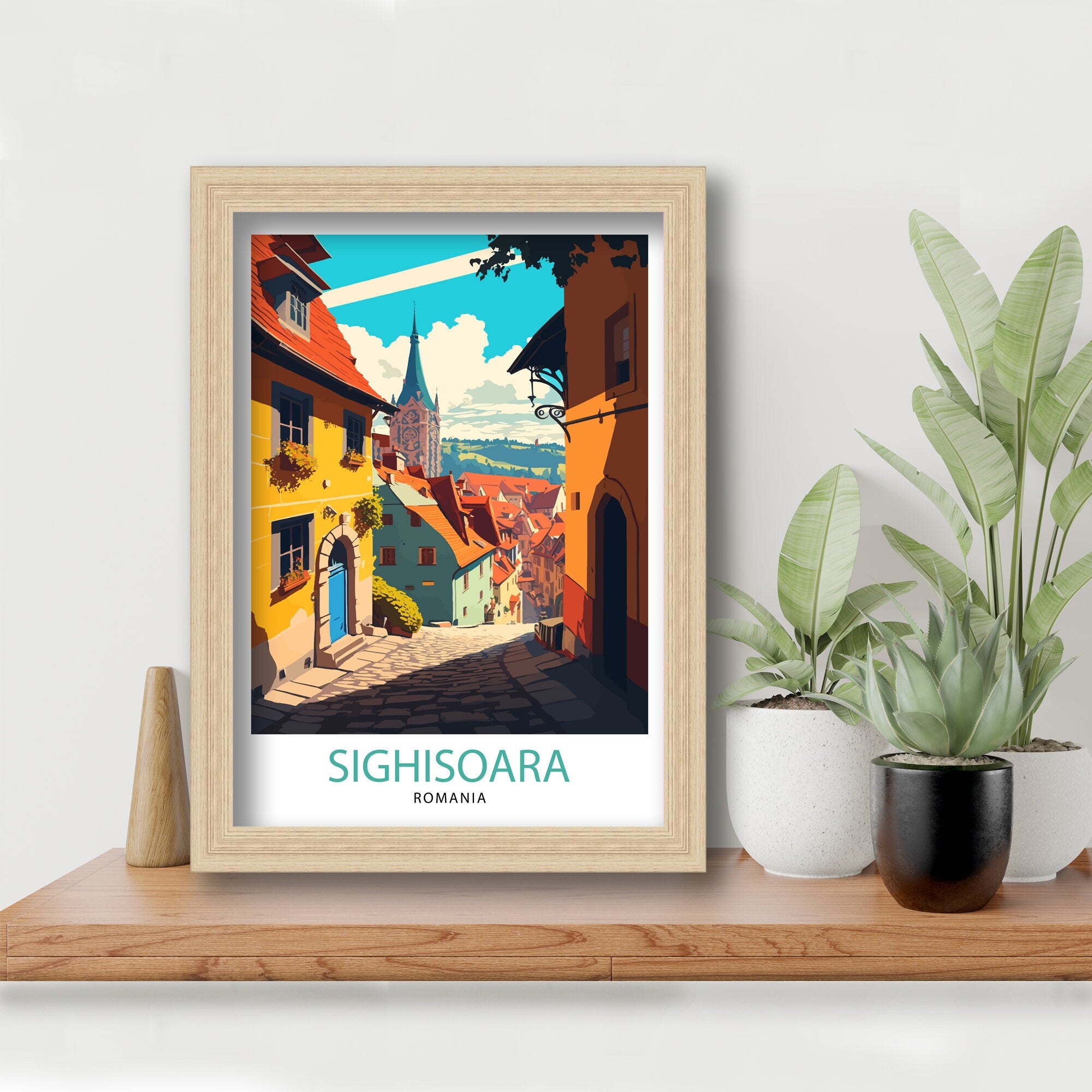 Sighișoara Romania Art Print, Medieval City Illustration
